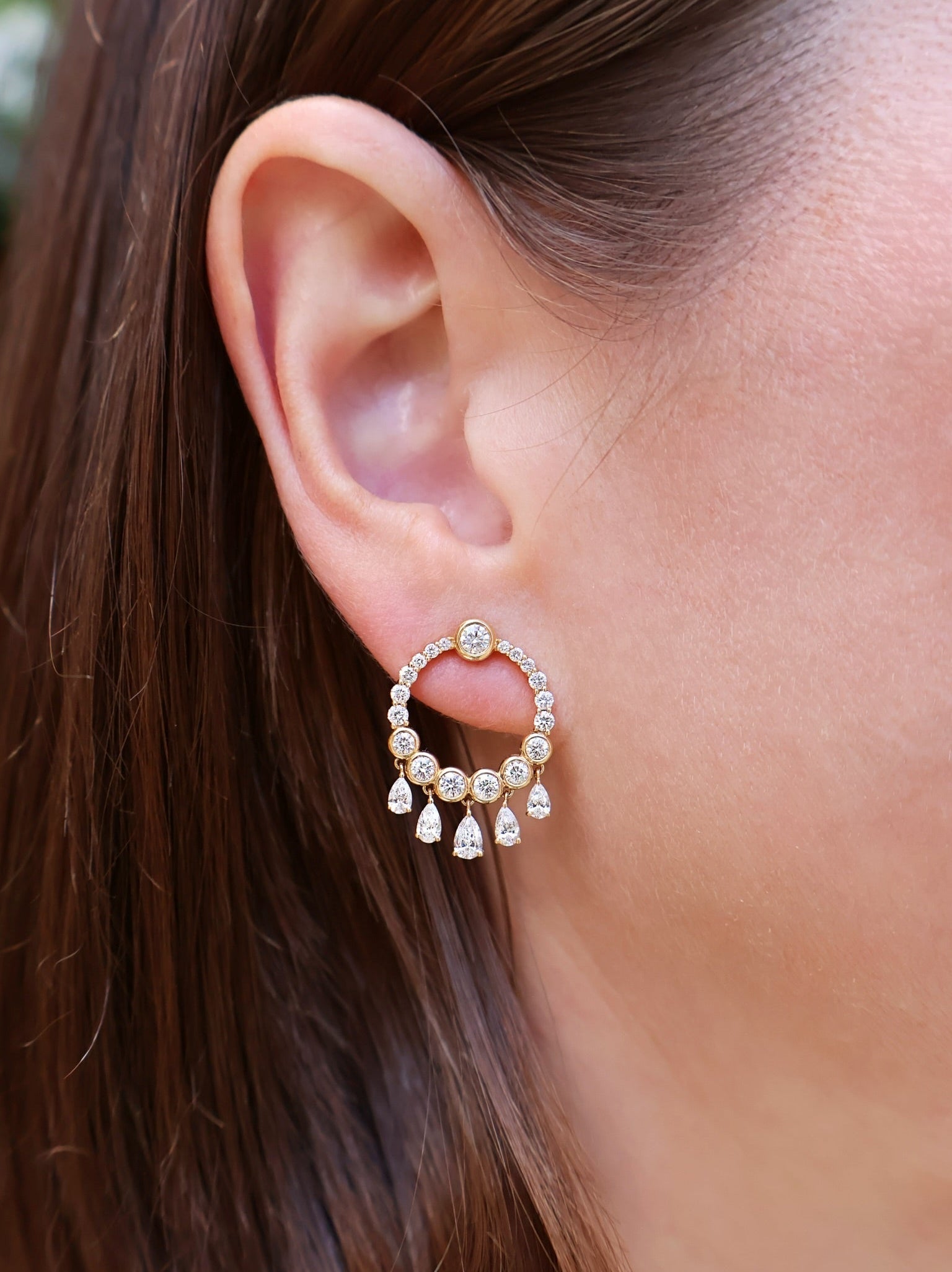 yellow gold diamond dream catcher dangle earrings