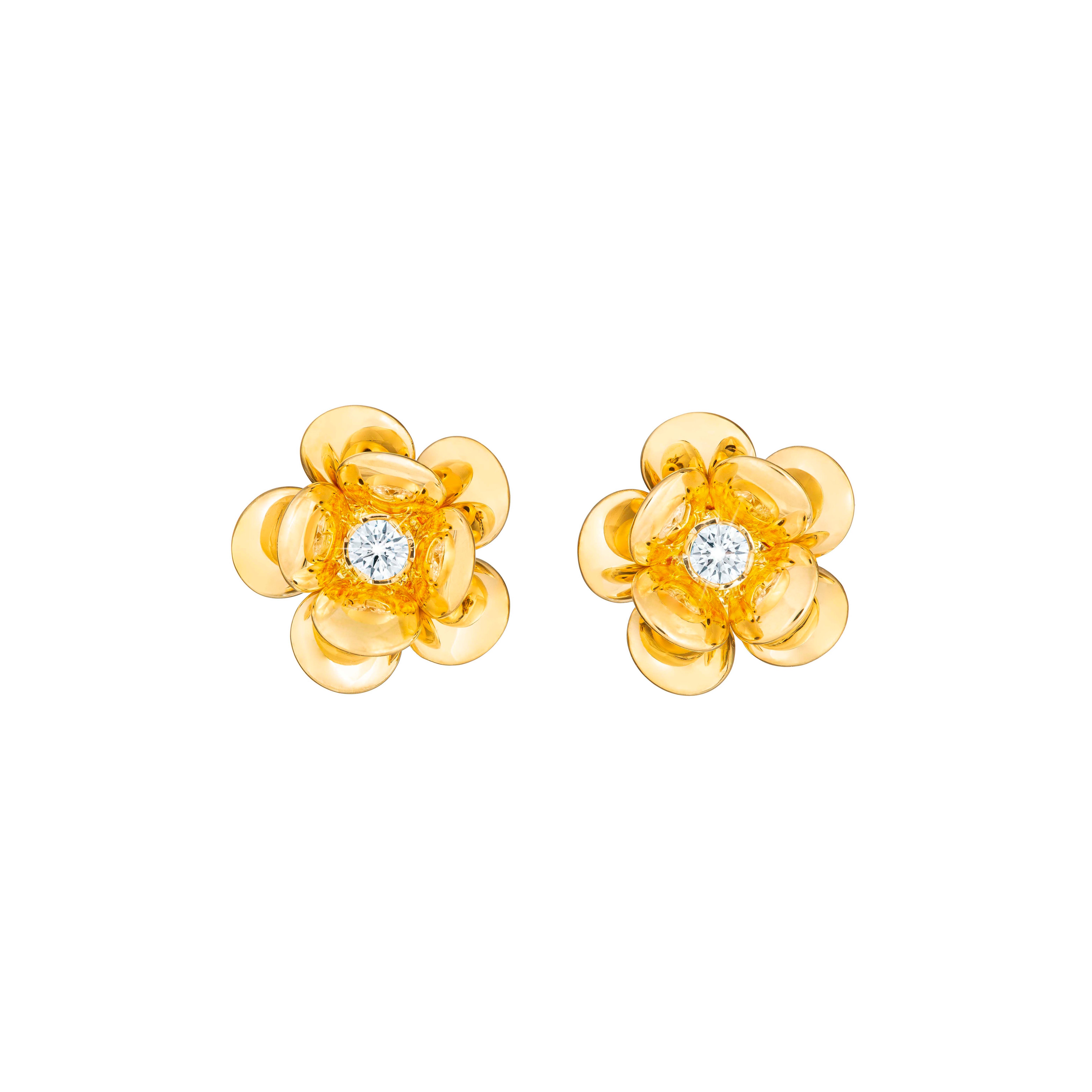 Flower Earrings with Center Diamond