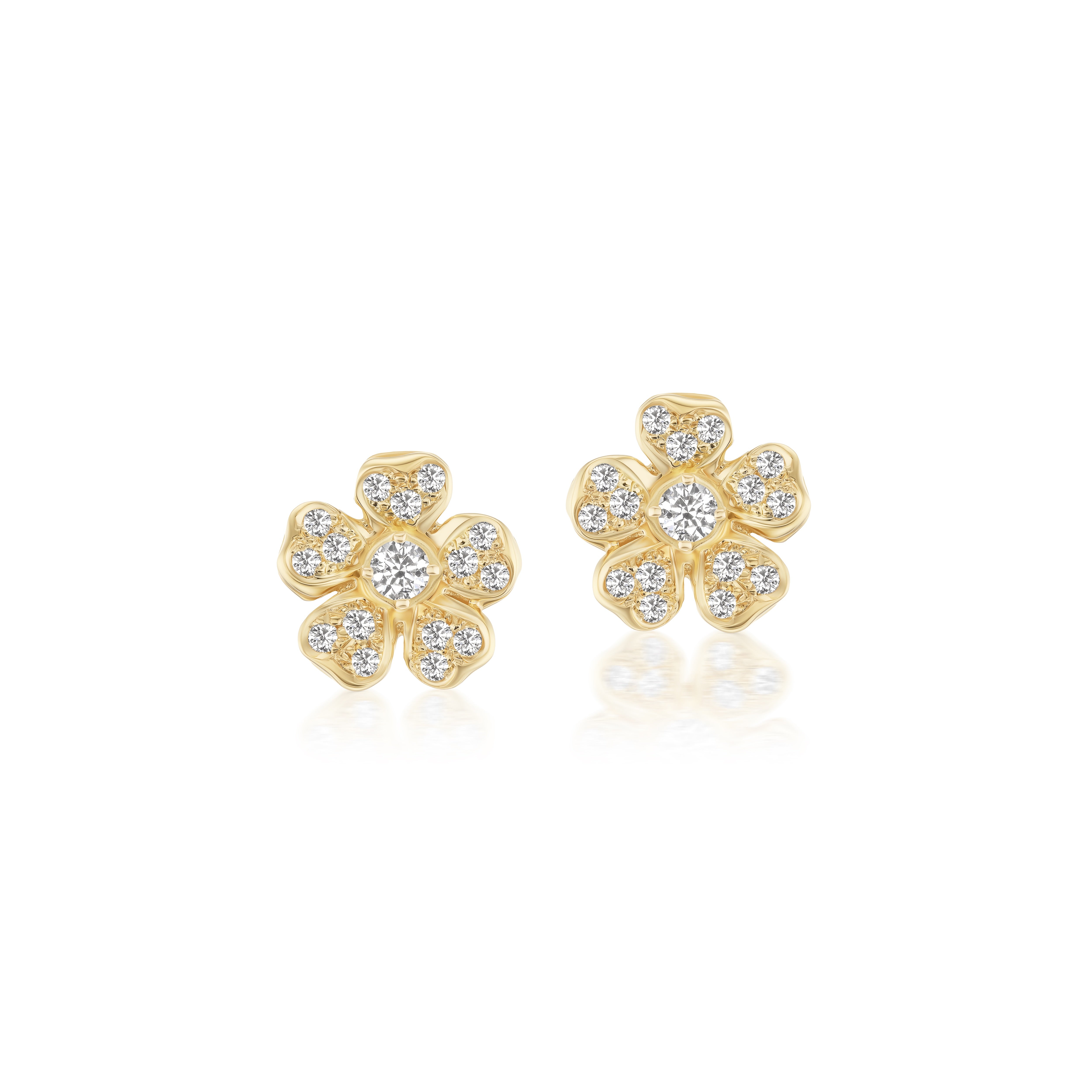 14k yellow gold diamond flower stud earrings Tiny Gods