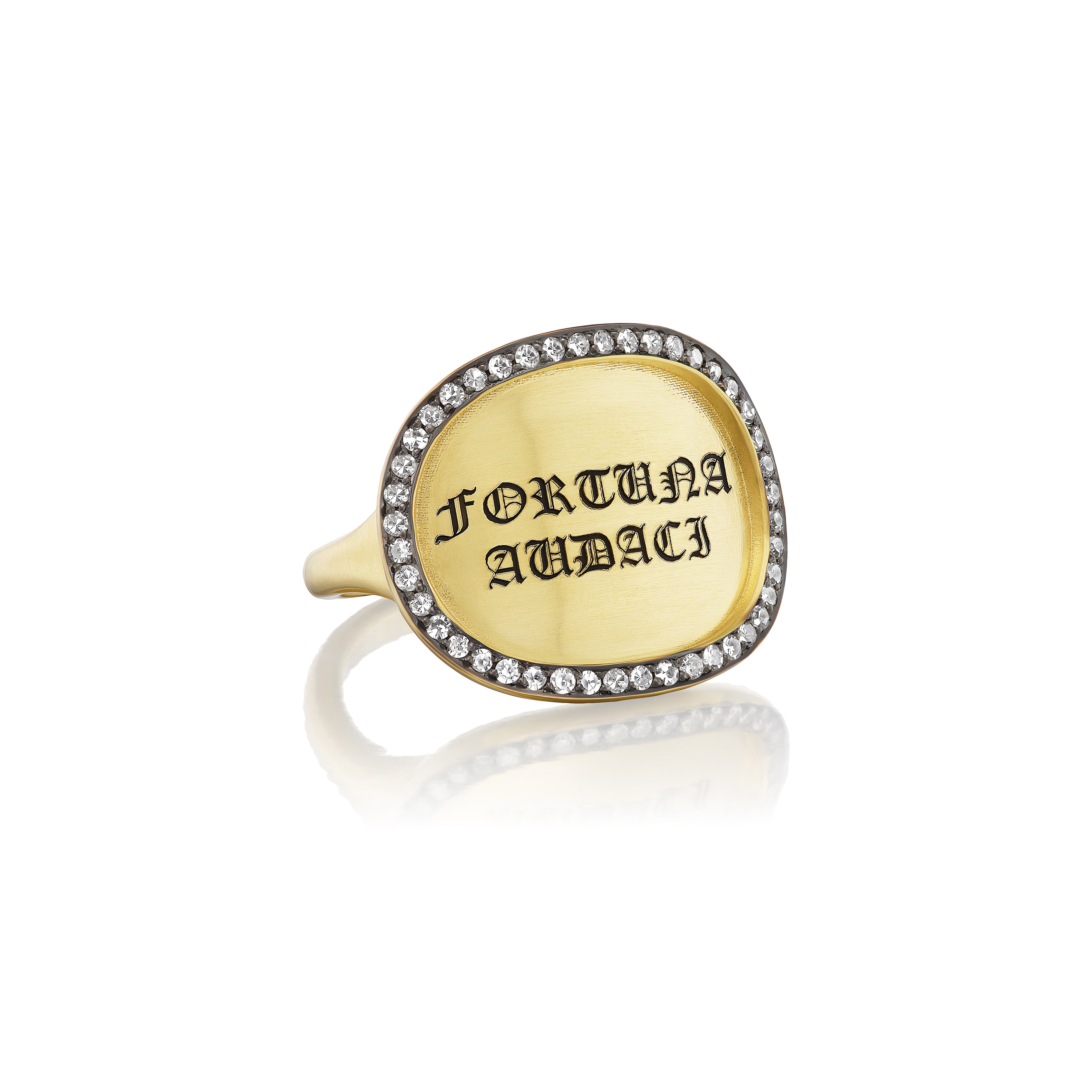 18k yellow gold diamond fortuna audaci ring black rhodium by Sylva & Cie Tiny Gods
