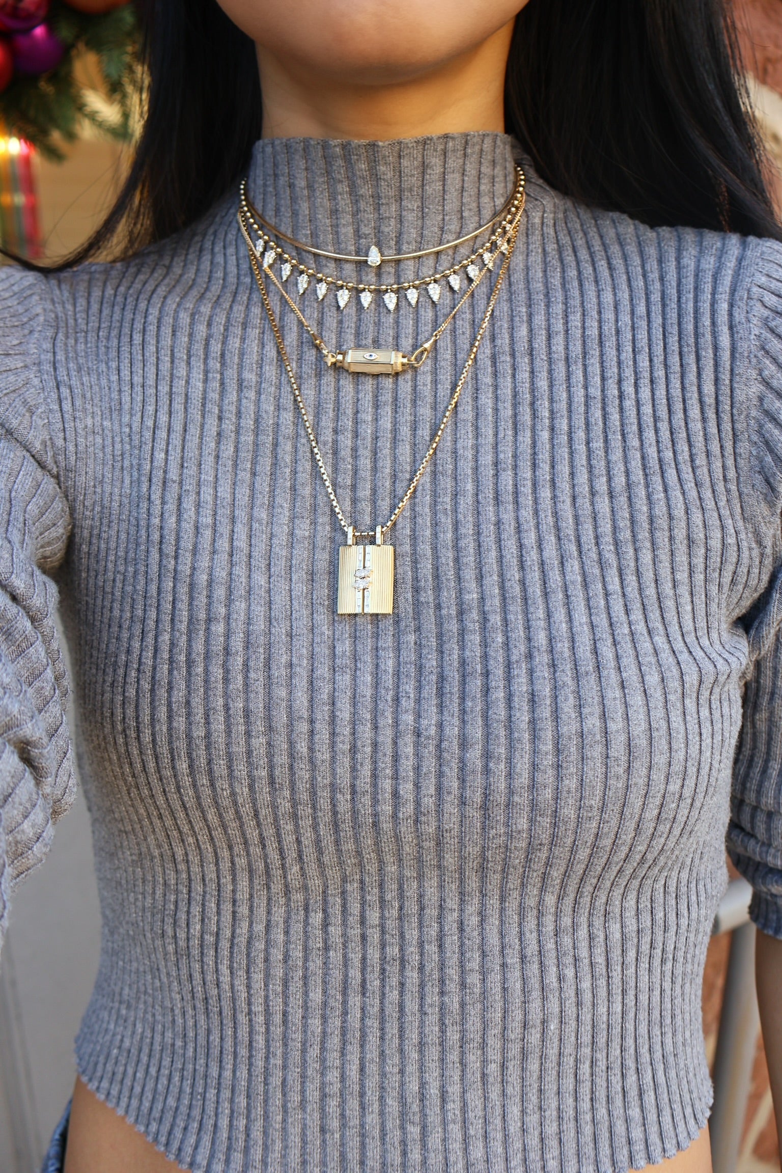 14k yellow gold diamond teardrop fringe necklace ball chain Tiny Gods