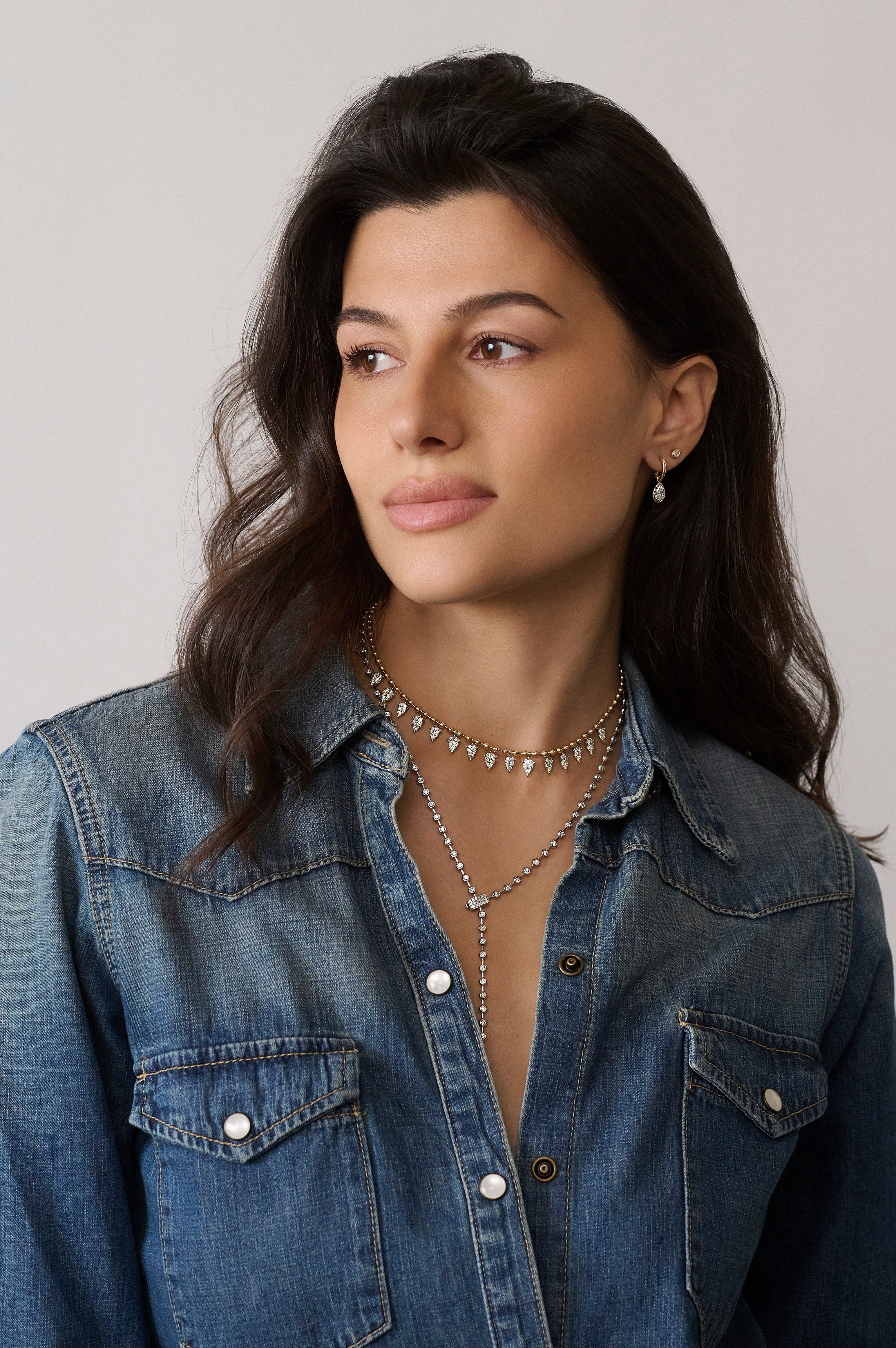 14k yellow gold diamond teardrop fringe necklace ball chain Tiny Gods