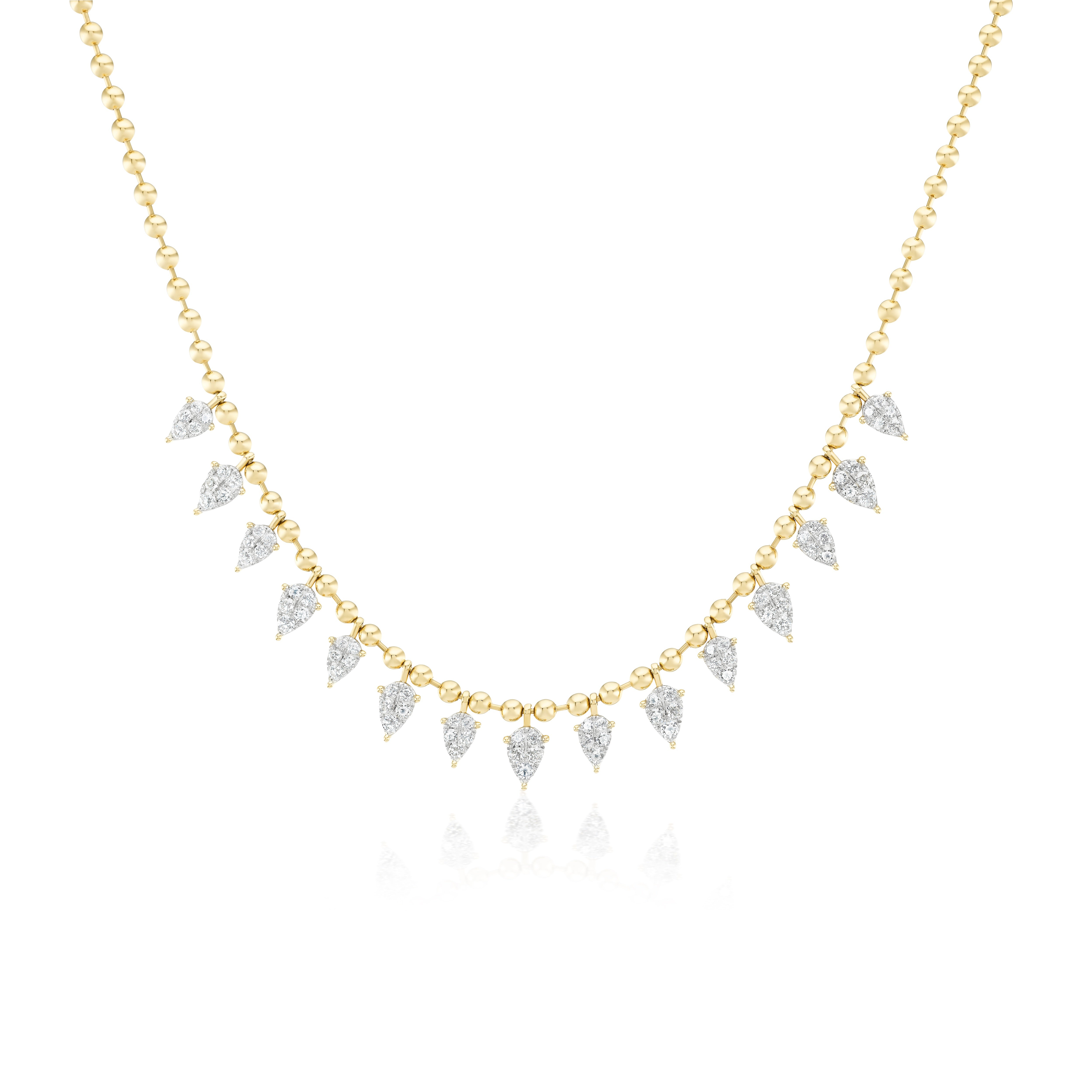 14k yellow gold diamond teardrop fringe necklace ball chain Tiny Gods