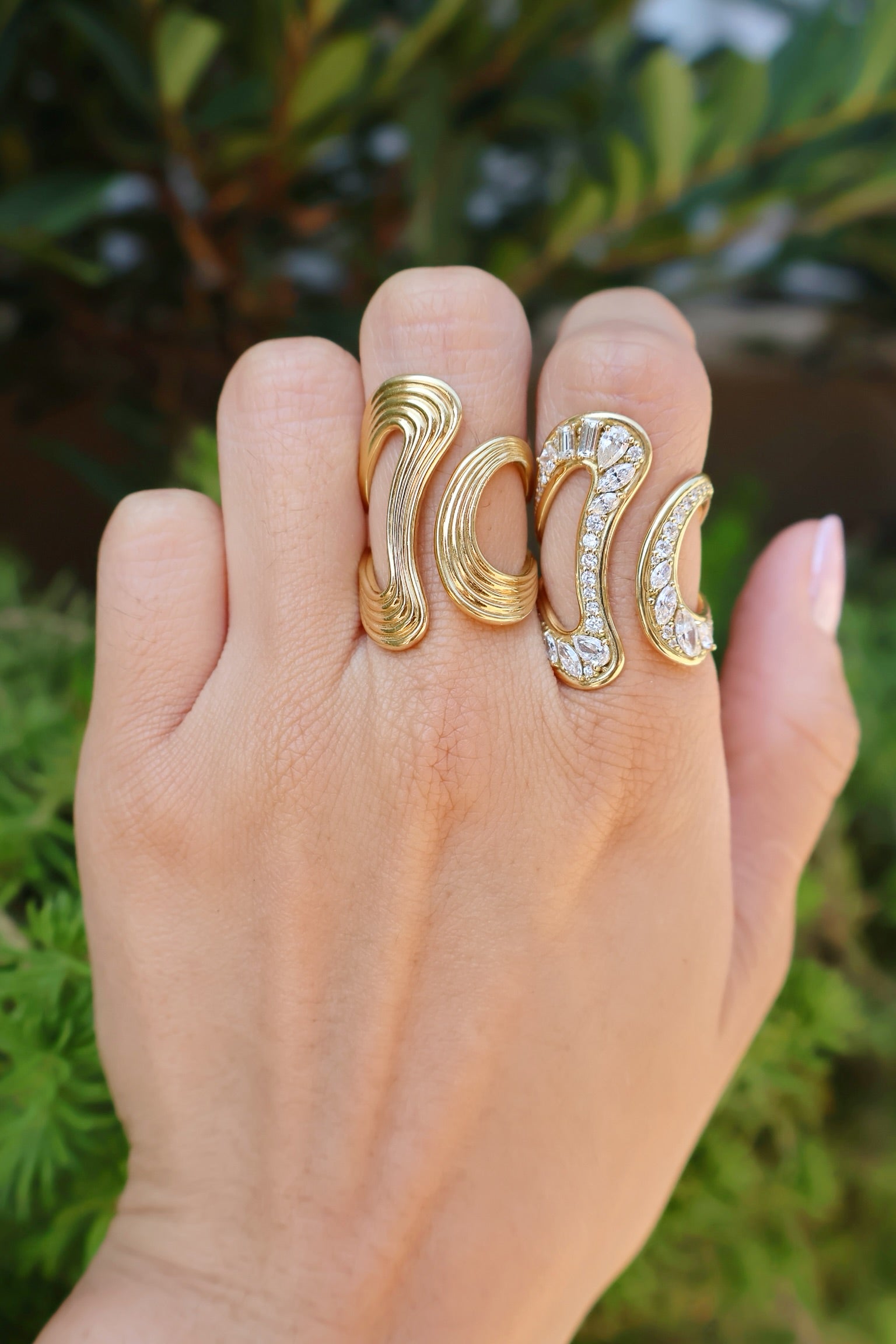 18k yellow gold diamond stream open gap ring by Fernando Jorge Tiny Gods