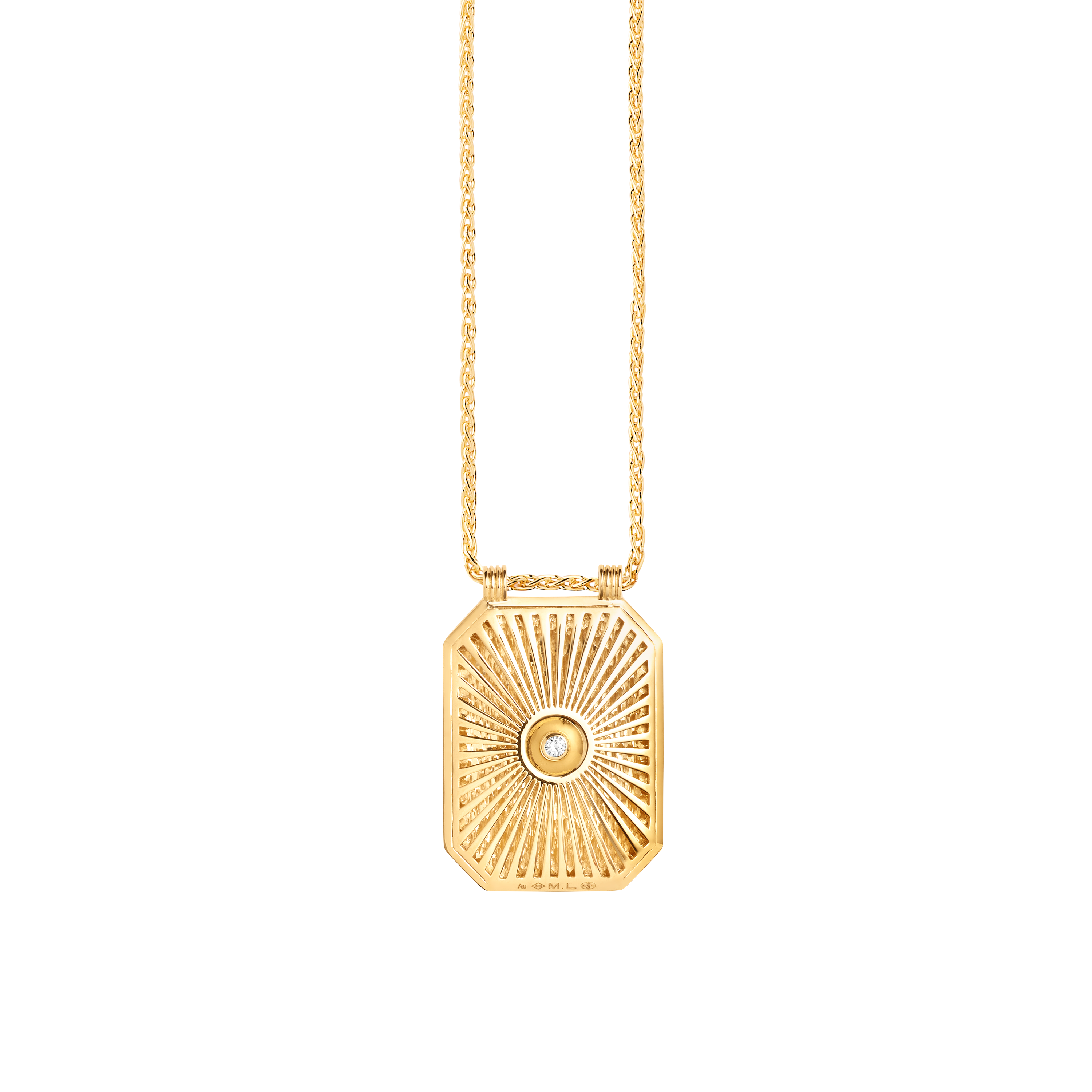 18k yellow gold diamond hamsa hand scapular gold pendant necklace by Marie Lichtenberg Tiny Gods