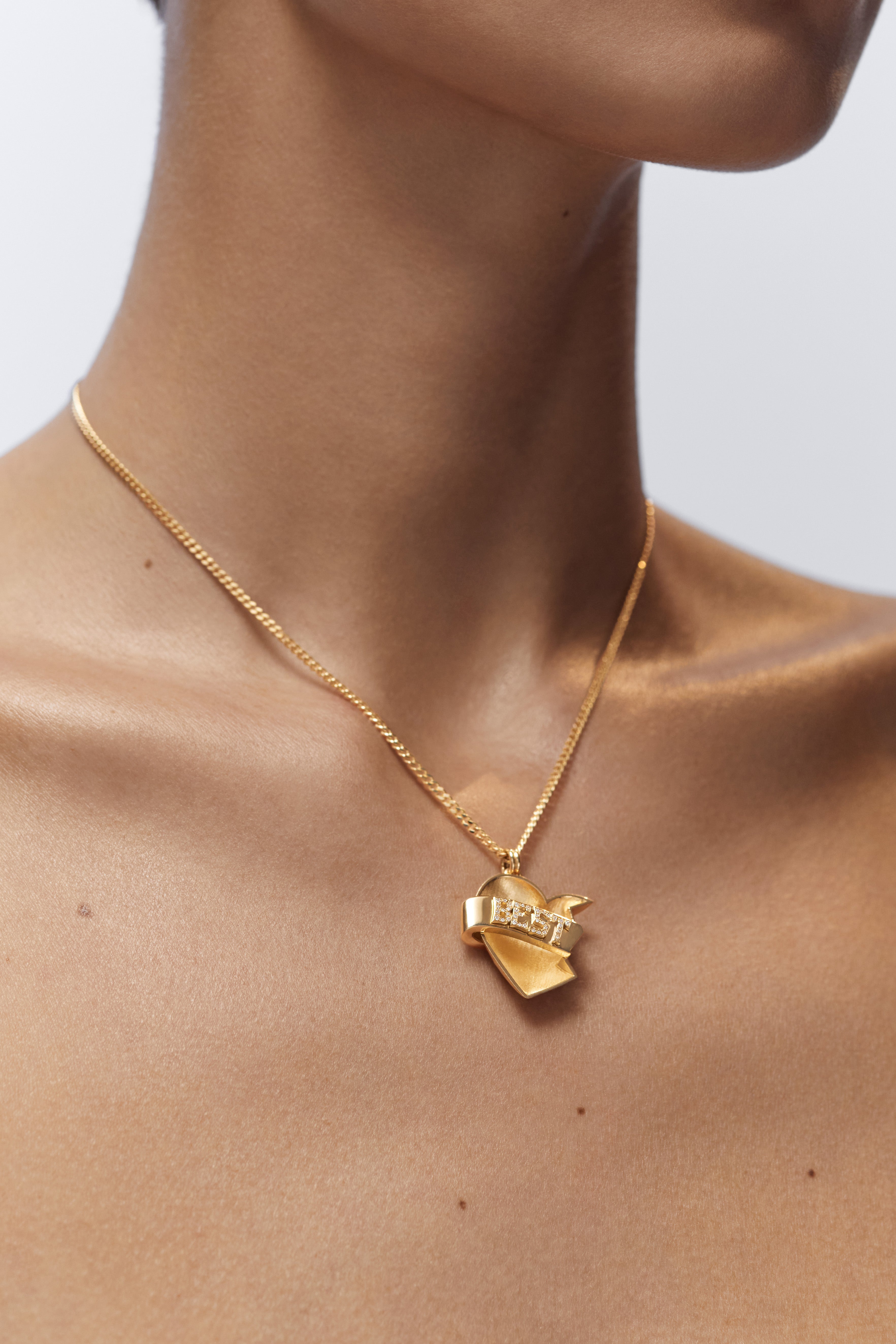 18k yellow gold diamond best friend heart friendship pendant charm necklaces by Marie Lichtenberg Tiny Gods