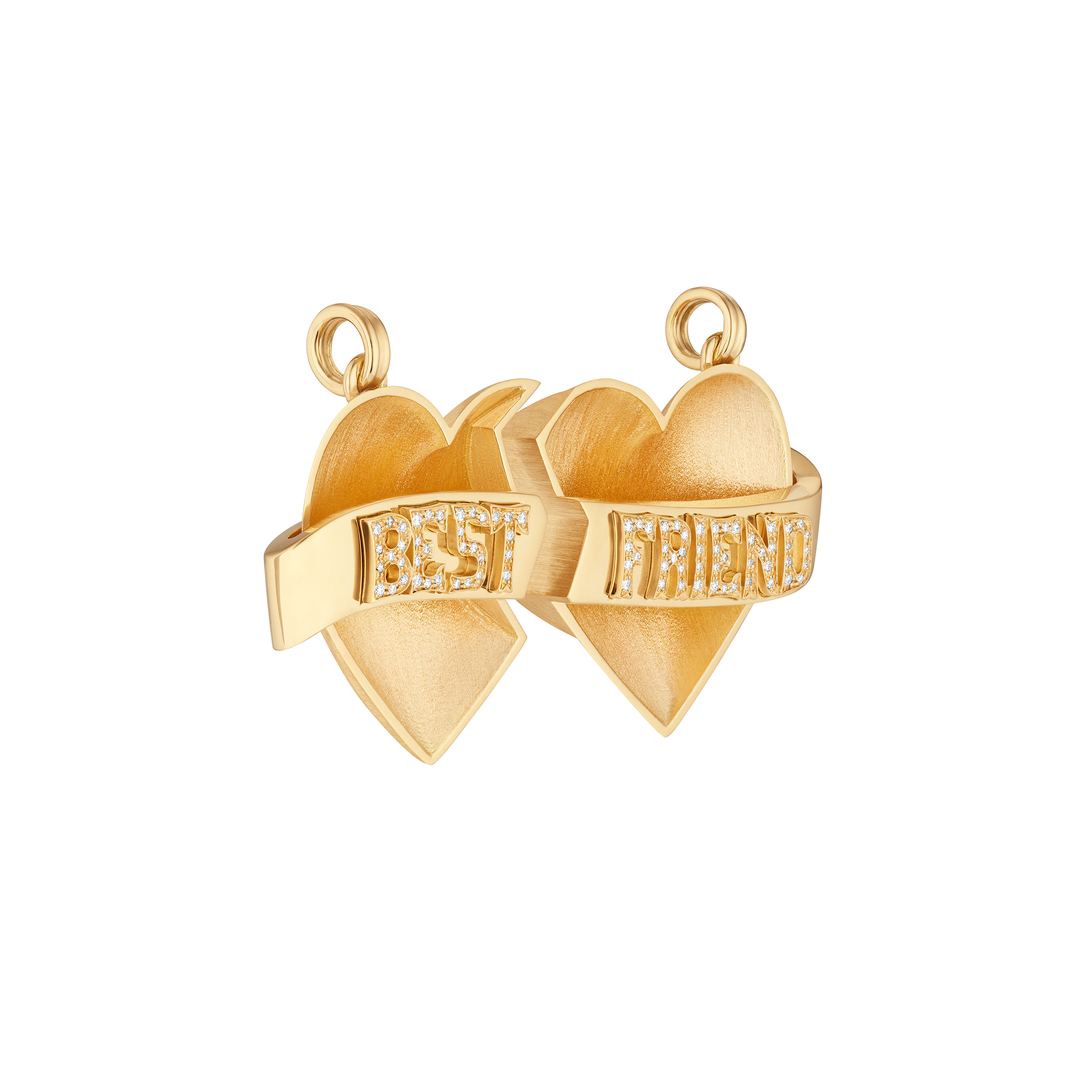 18k yellow gold diamond best friend heart friendship pendant charm necklaces by Marie Lichtenberg Tiny Gods