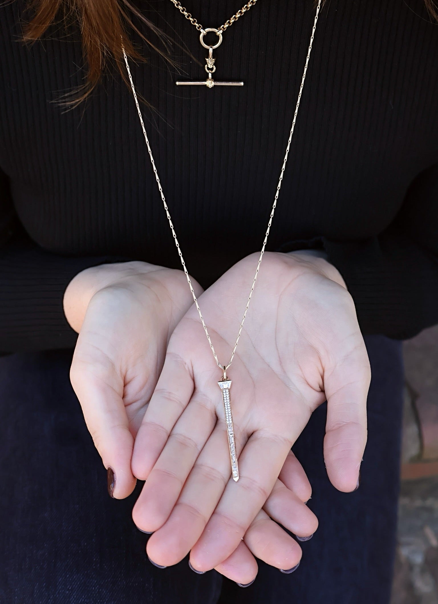 14k yellow gold diamond horseshoe nail diamond pendant lucky one by Lucy Delius Tiny Gods