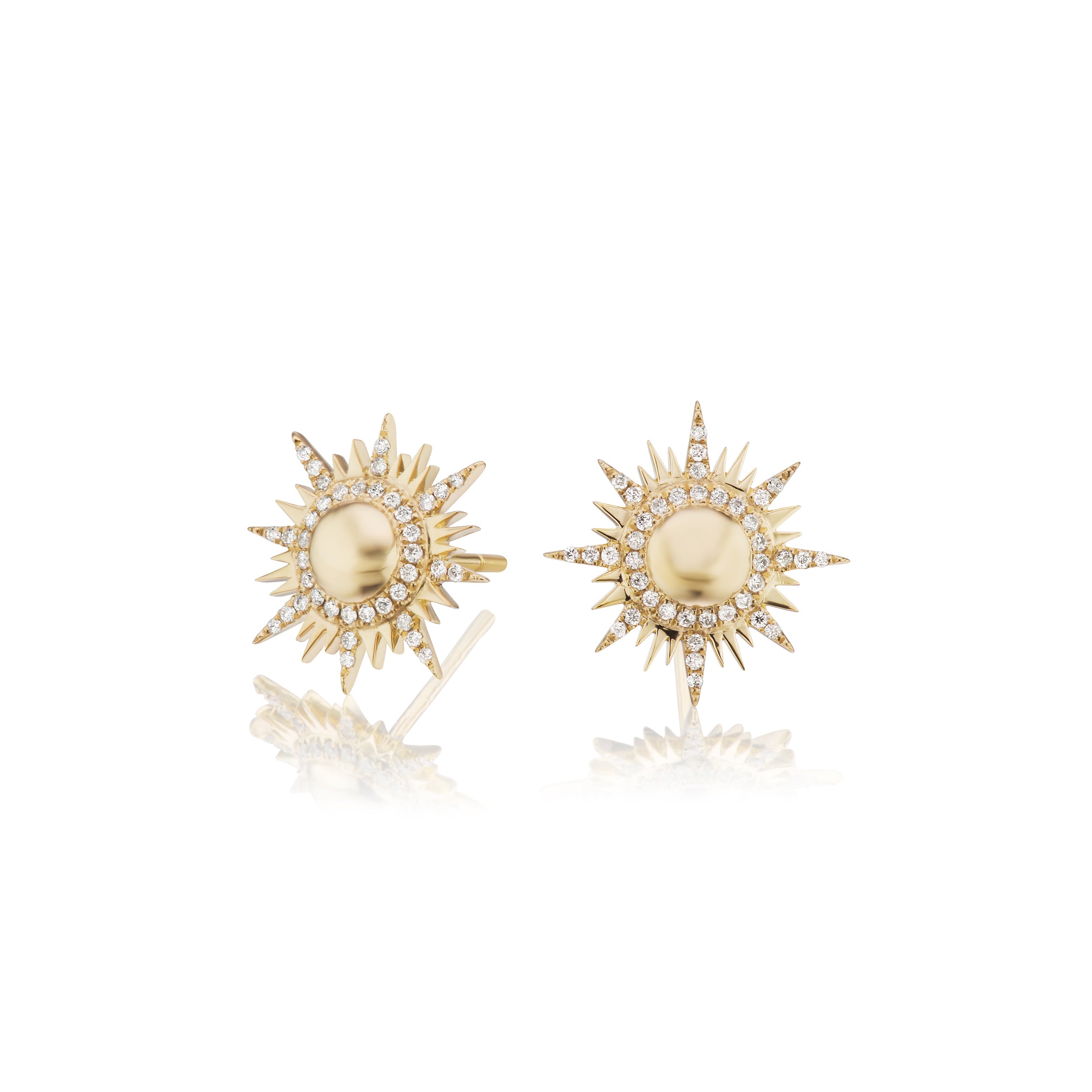 18k yellow gold diamond accent il sole sun stud earrings by Sorellina Tiny Gods
