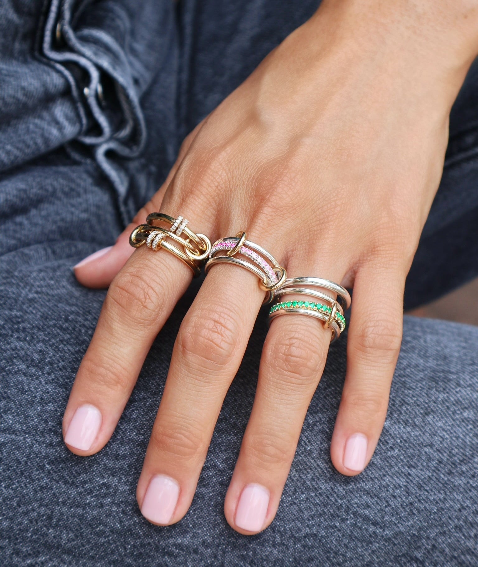 18k yellow gold diamond jovie YG 3 band linked ring by Spinelli Kilcollin Tiny Gods