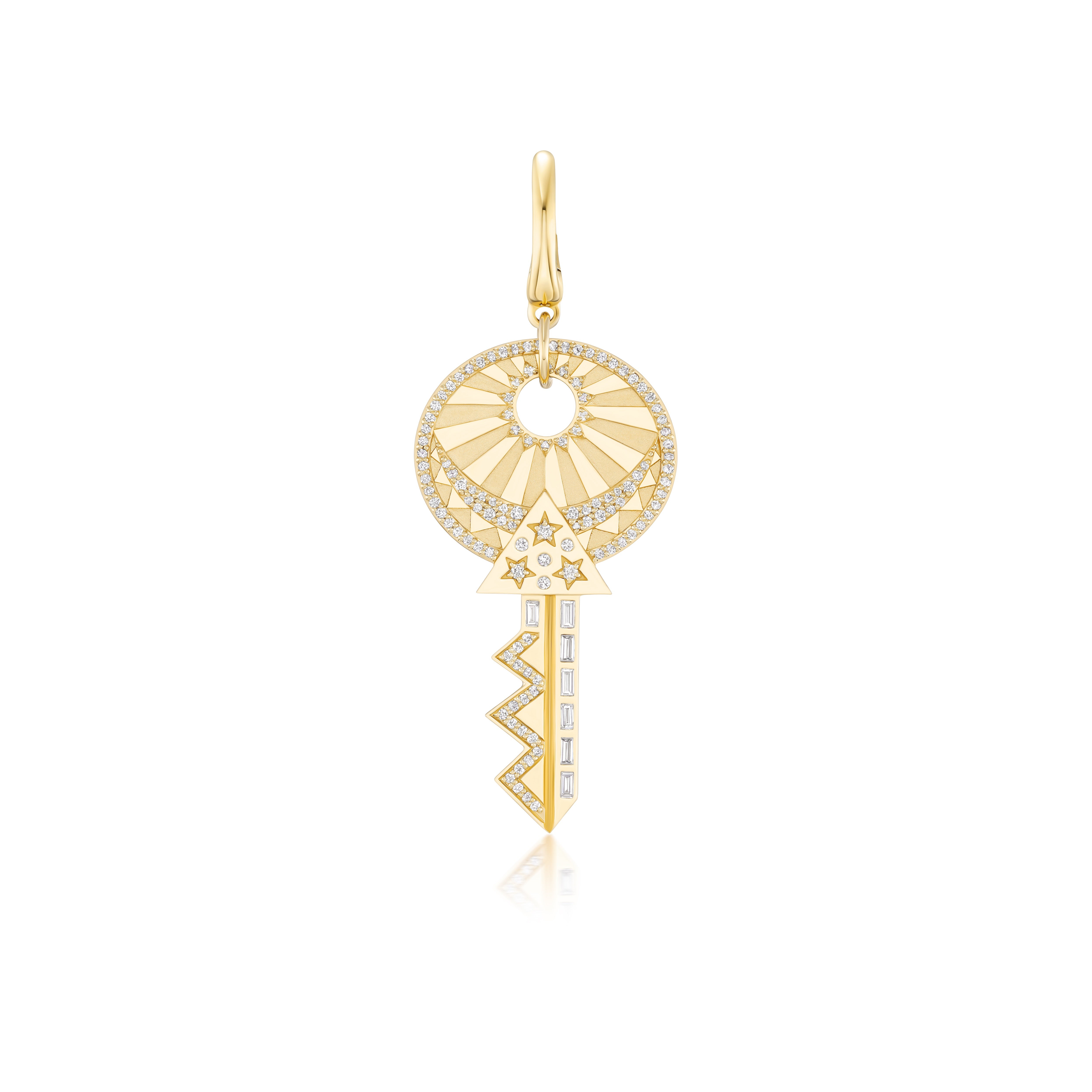 18k yellow gold diamond key to the universe hotel room key charm pendant by Harwell Godfrey Tiny Gods