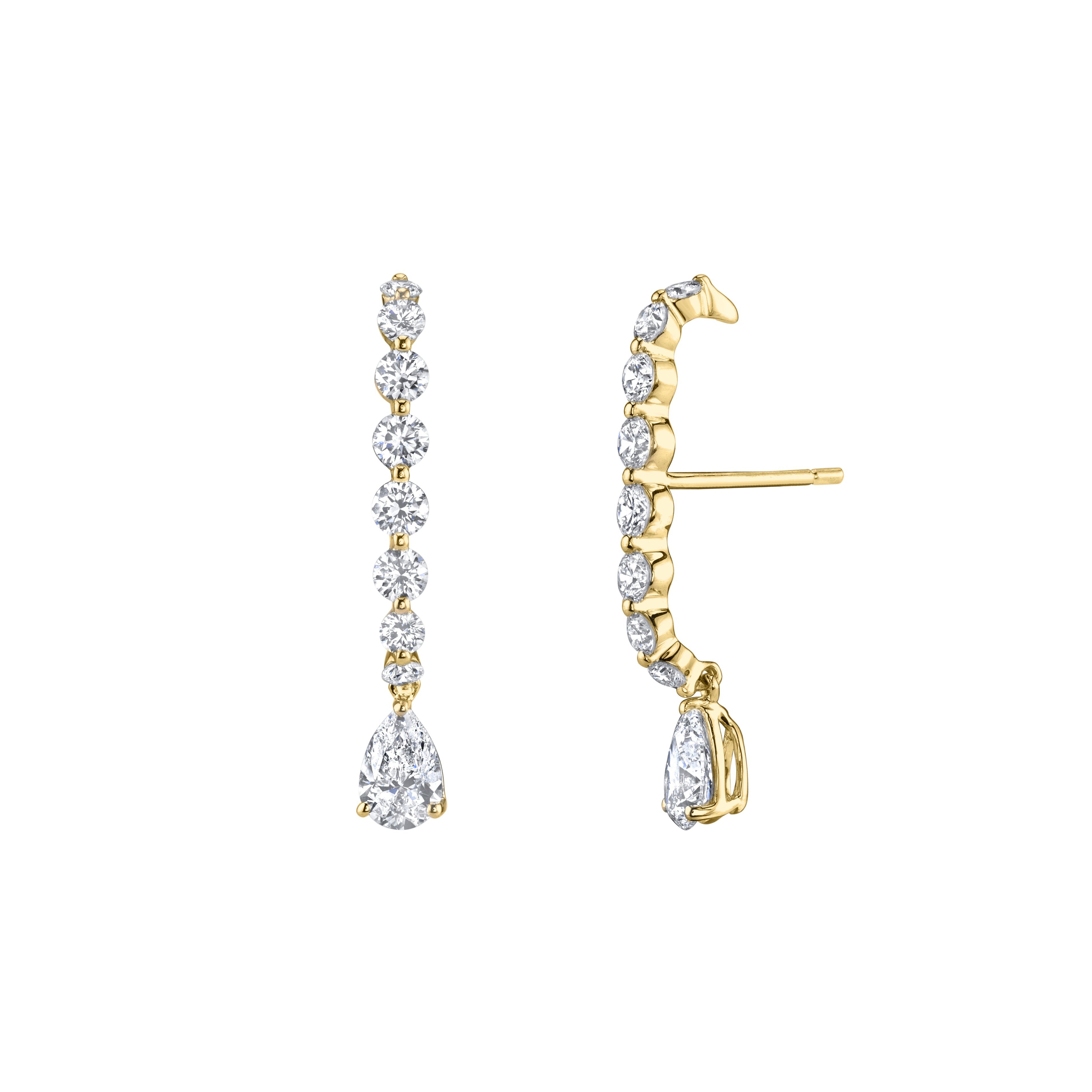 18k yellow gold large lobe ear cuff with diamonds and pear diamond drop earrings by Anita Ko Tiny Gods