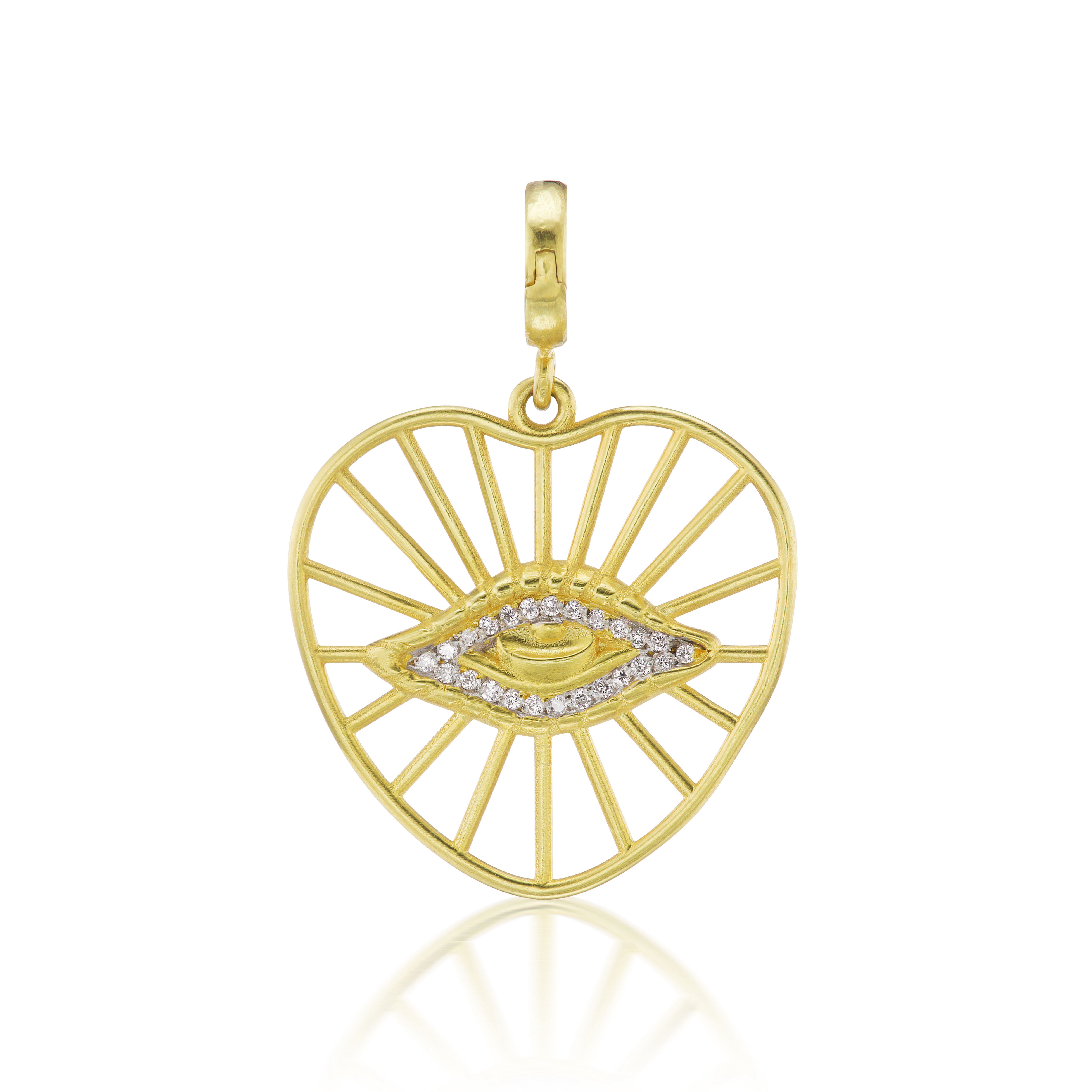 18k yellow gold diamond evil eye large heart radial pendant by Christina Alexiou Tiny Gods