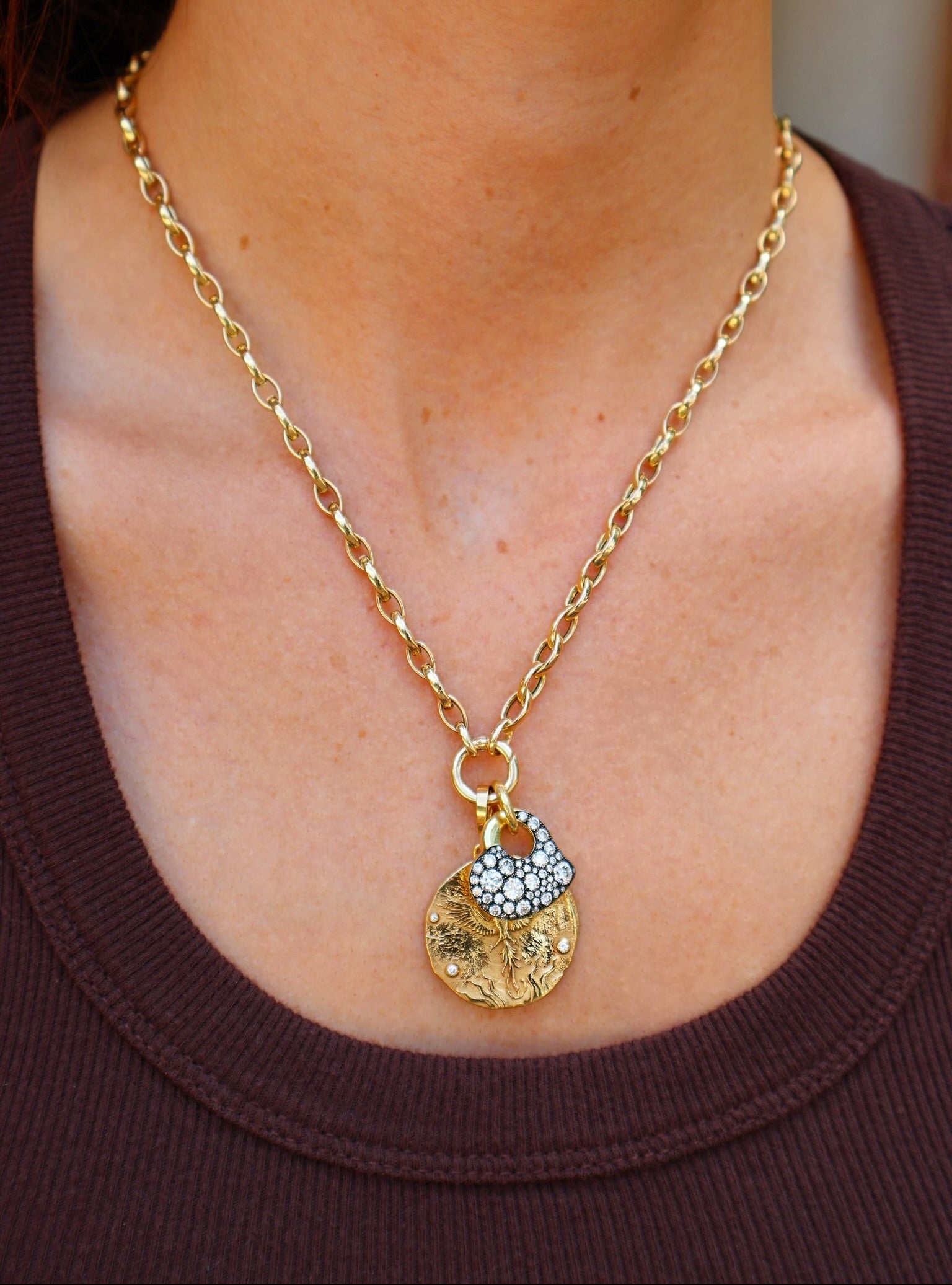 18k yellow gold diamond revival rising Phoenix pendant charm by Azlee Tiny Gods
