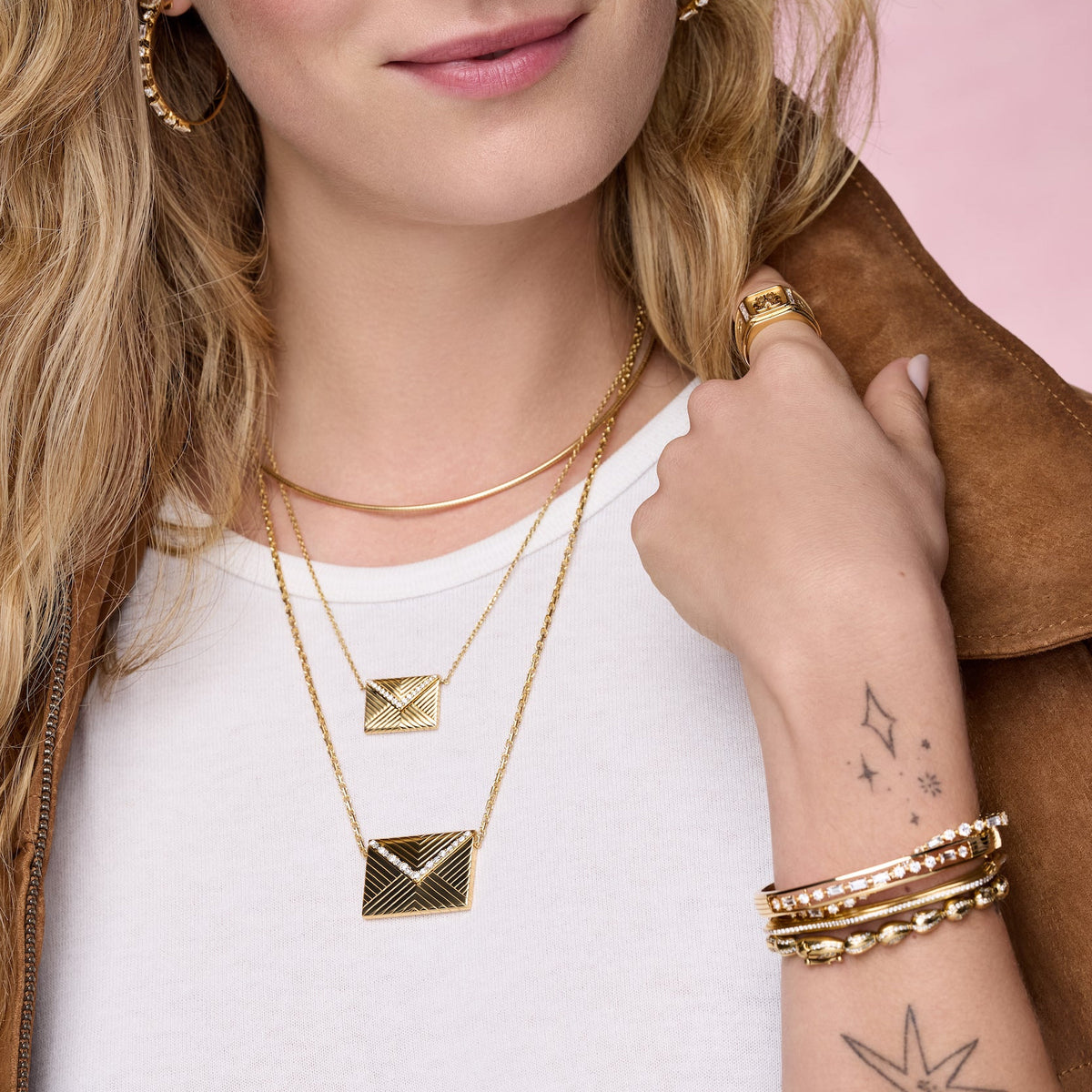 18k yellow gold diamond love letter necklace by Sorellina Tiny Gods