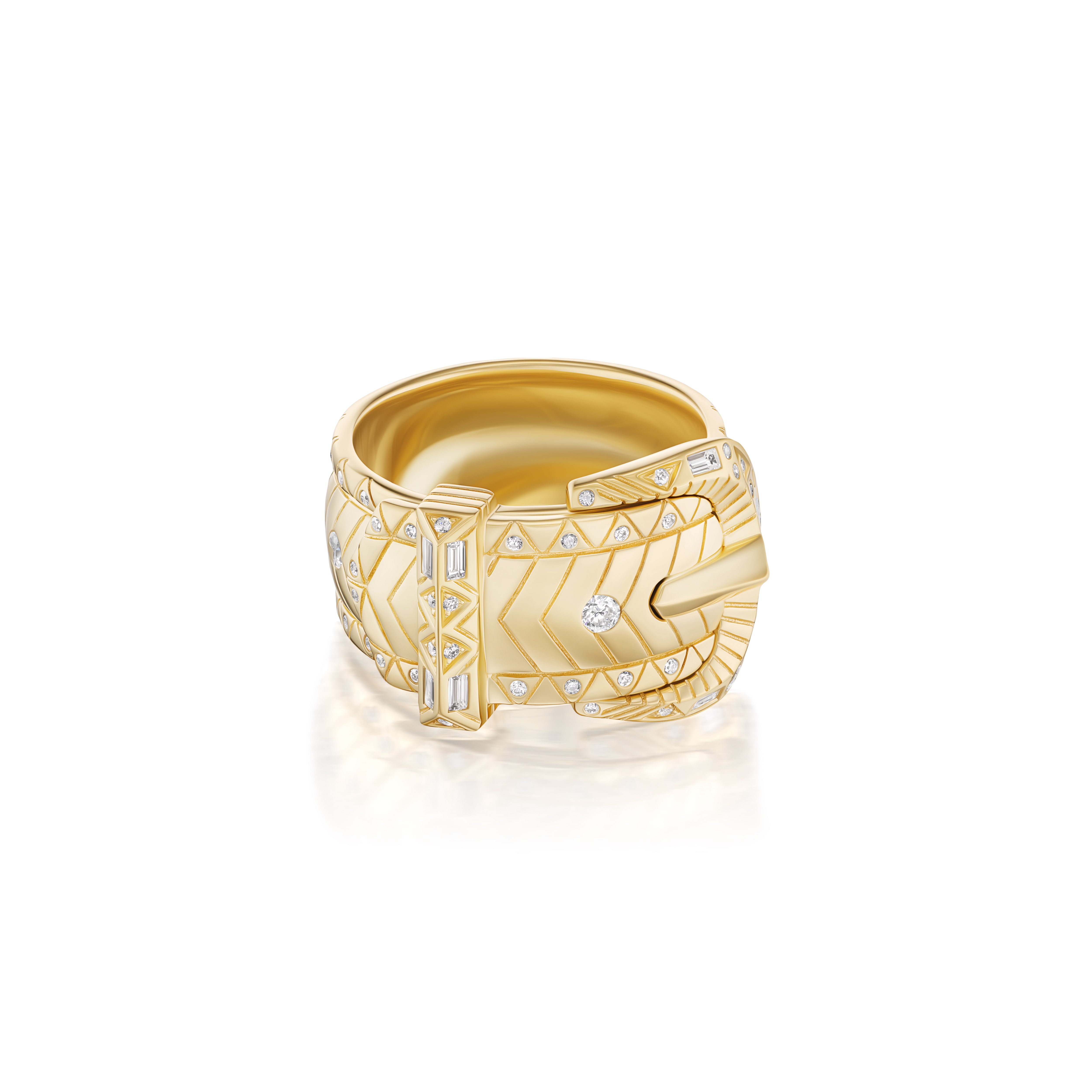 18k yellow gold diamond major buckle ring by Harwell Godfrey Tiny Gods