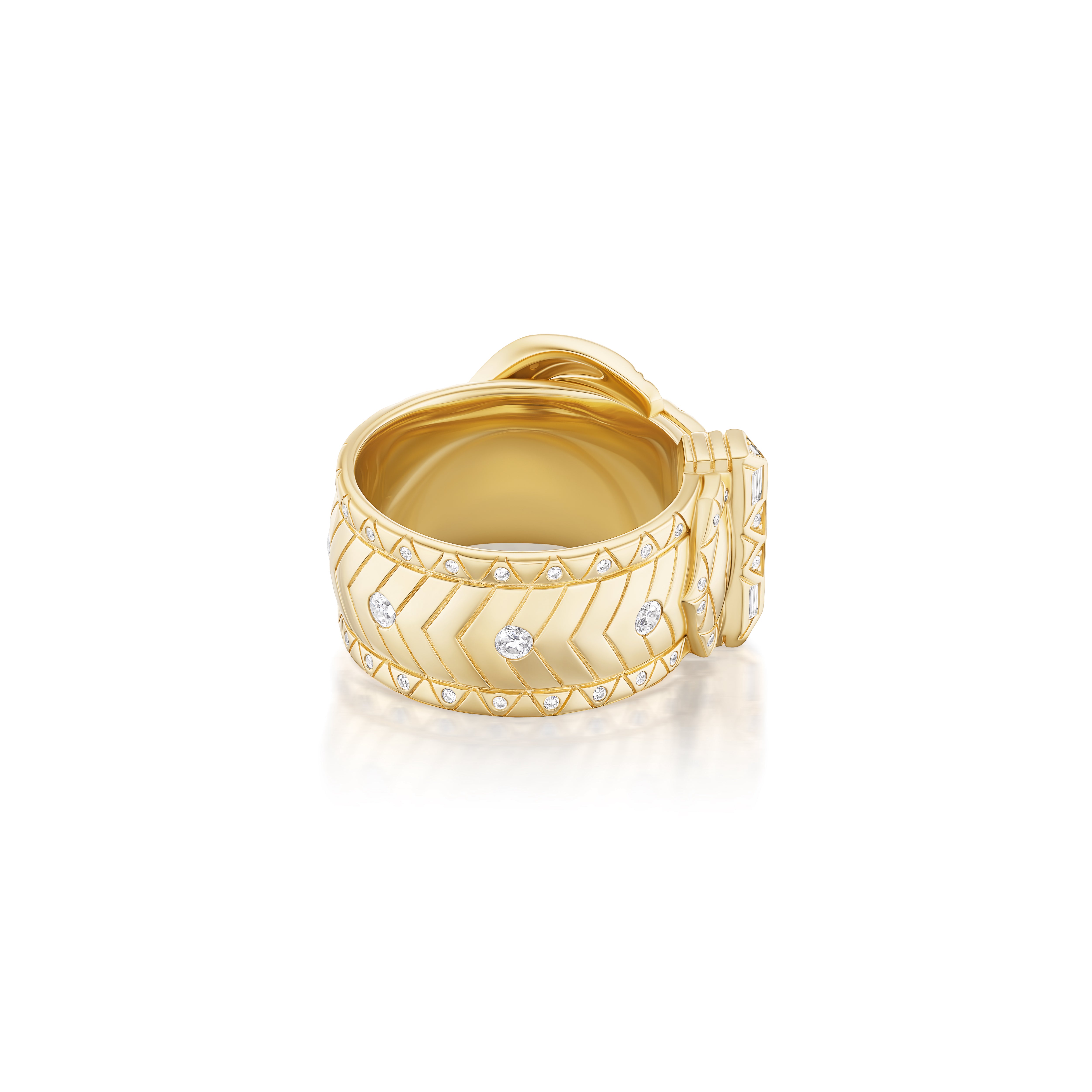 18k yellow gold diamond major buckle ring by Harwell Godfrey Tiny Gods