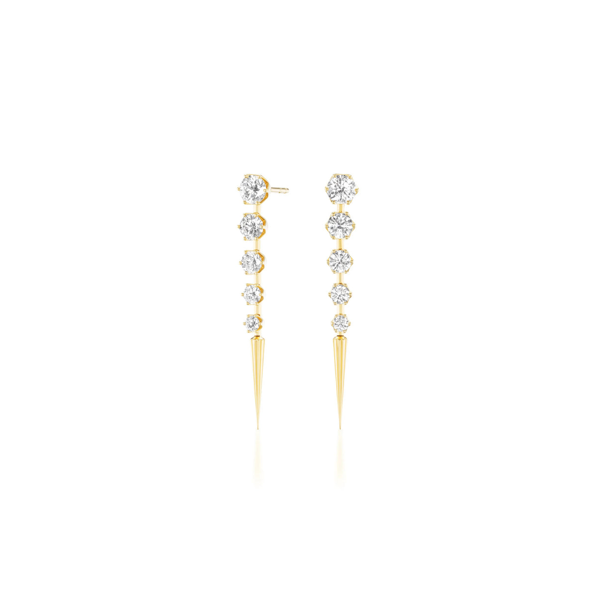 18k yellow gold diamond medium quill drop earrings by Sorellina Tiny Gods