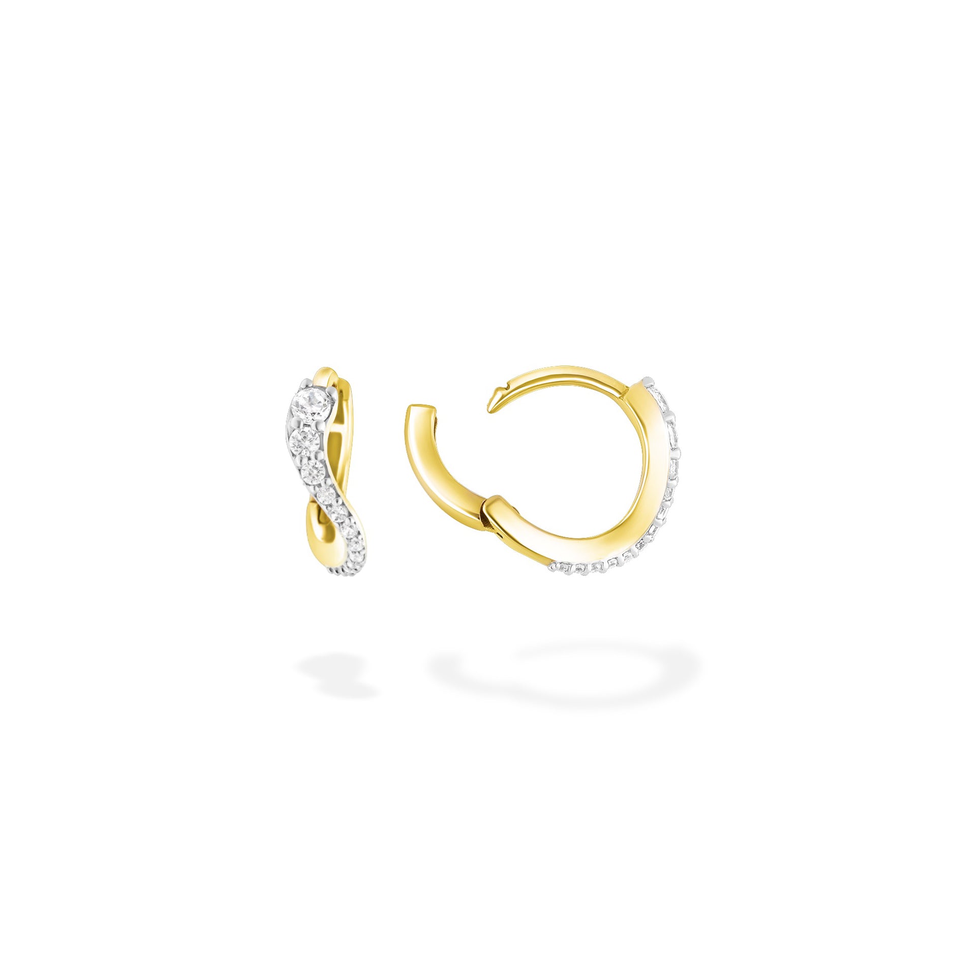 18k yellow gold diamond mini caustic light hoop earrings by Marie Mas Tiny Gods