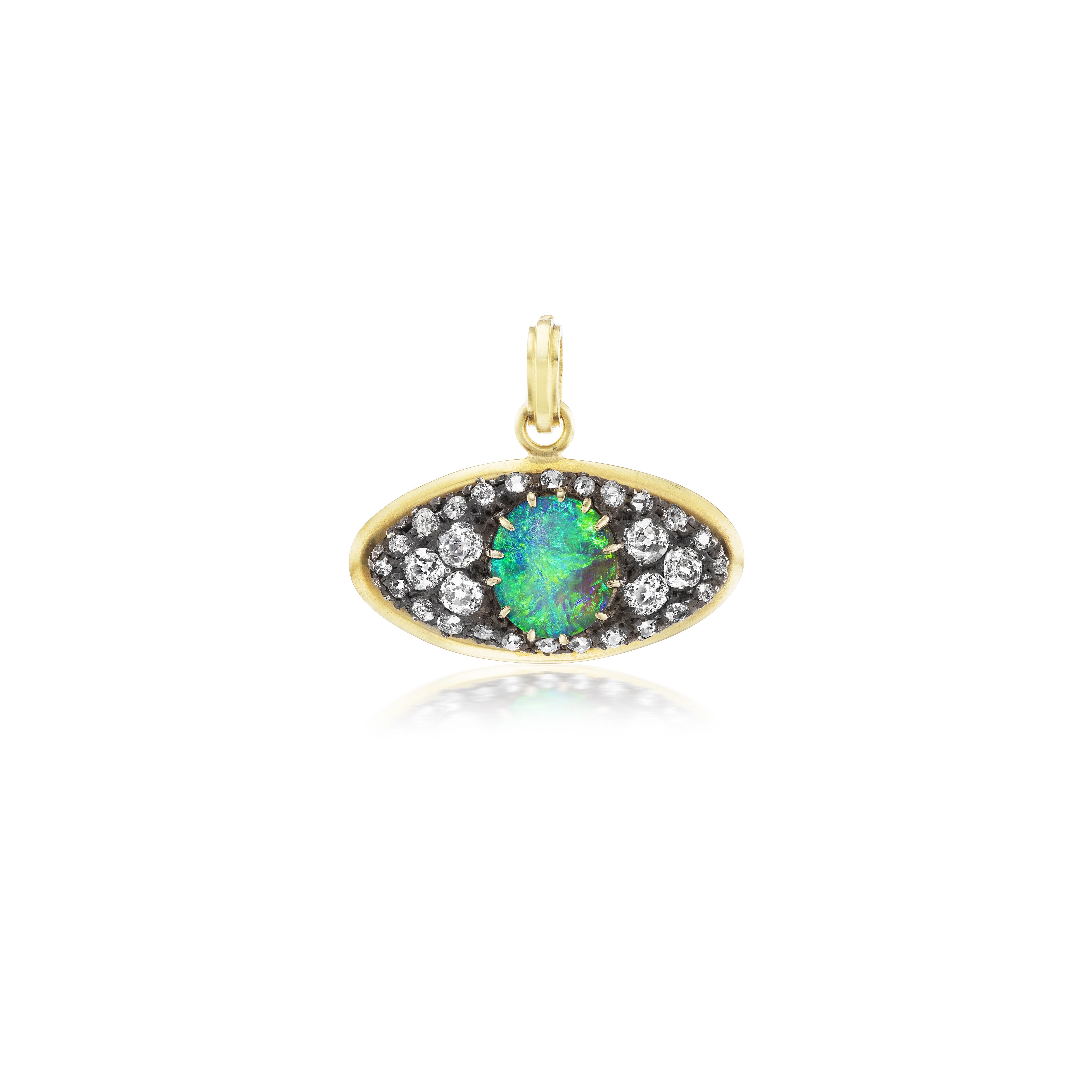 18k yellow gold 1800's vintage evil eye diamond opal pendant Sylva & Cie Tiny Gods