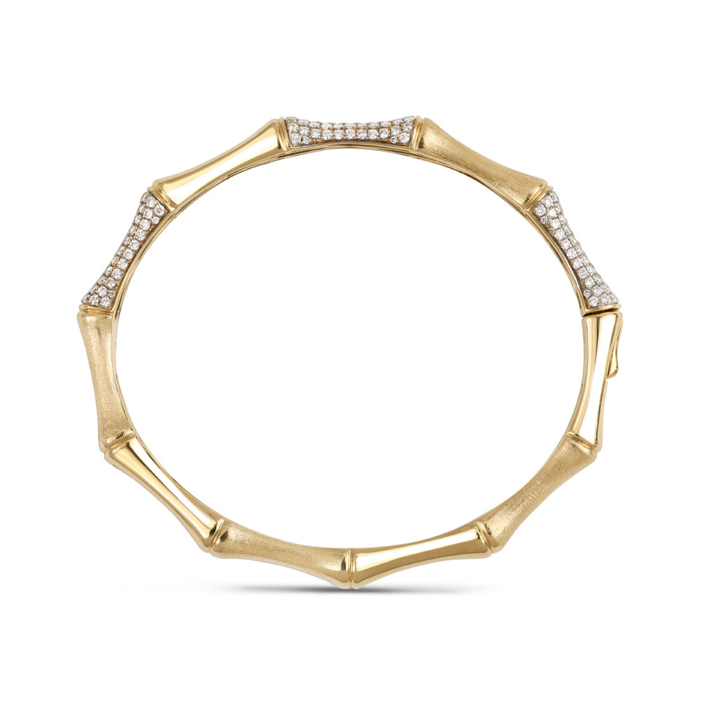 14k yellow gold satin polished finish with diamond pave bamboo bracelet by RainbowK Tiny Gods