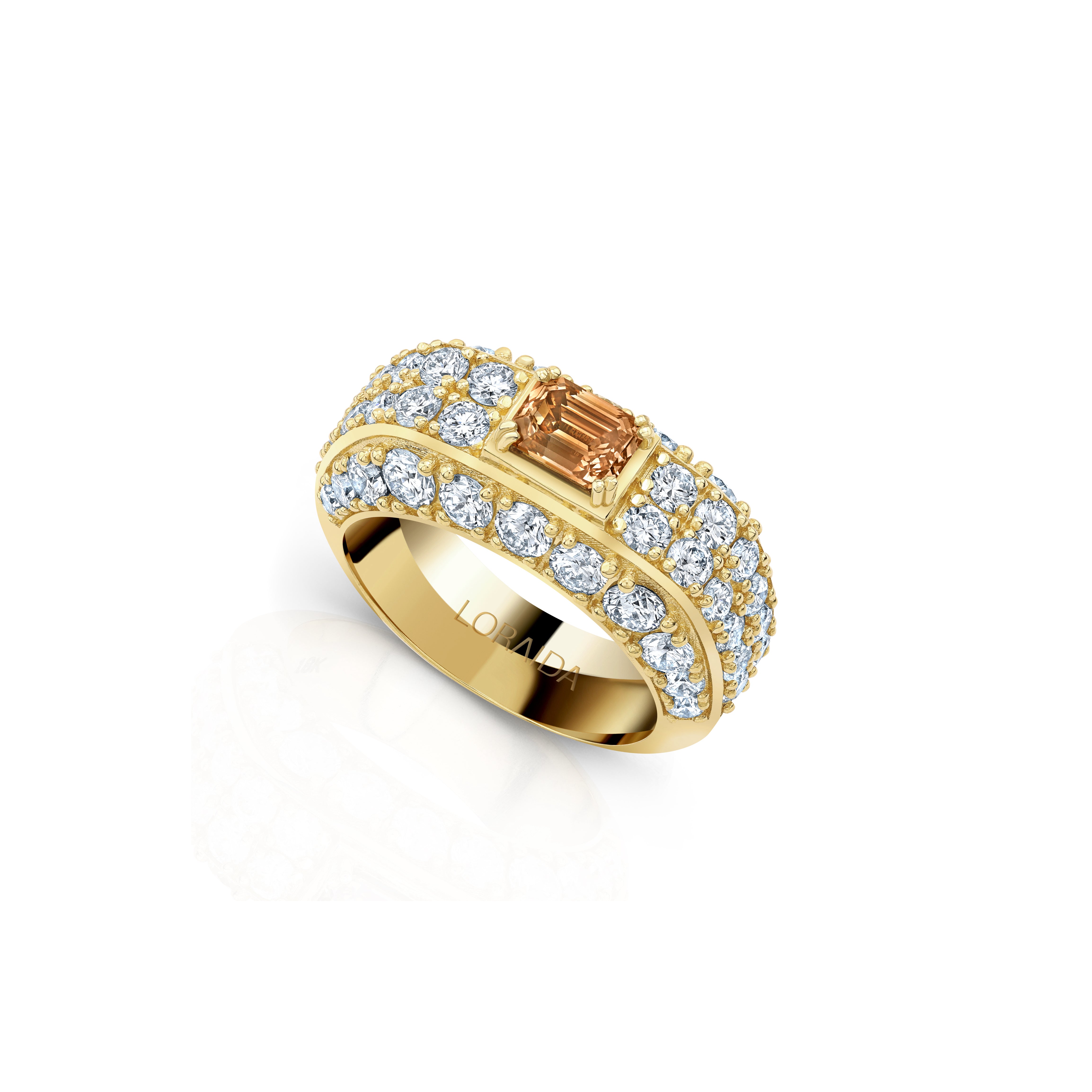 18k yellow gold diamond and champagne diamond vortex ring by Loraida Tiny Gods