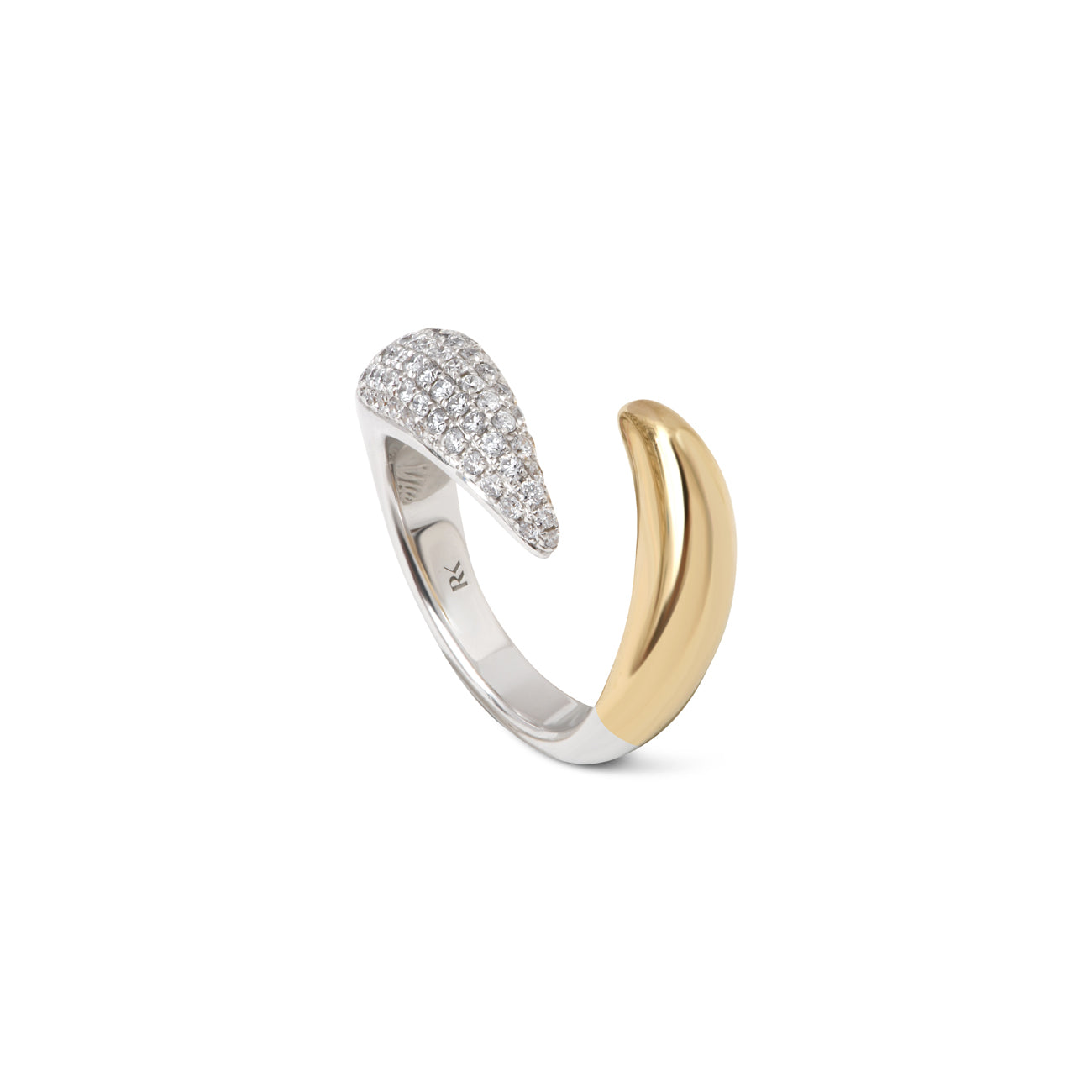 14k yellow and white gold diamond pave claw drop ring by Rainbow K Tiny Gods