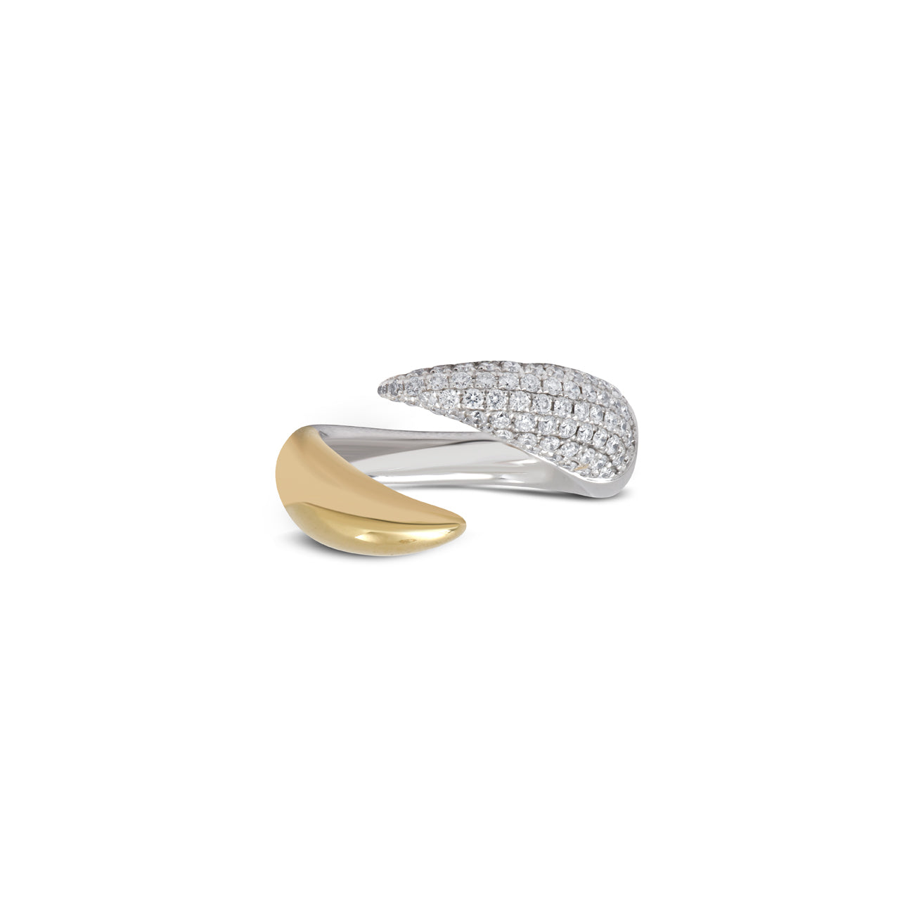 14k yellow and white gold diamond pave claw drop ring by Rainbow K Tiny Gods