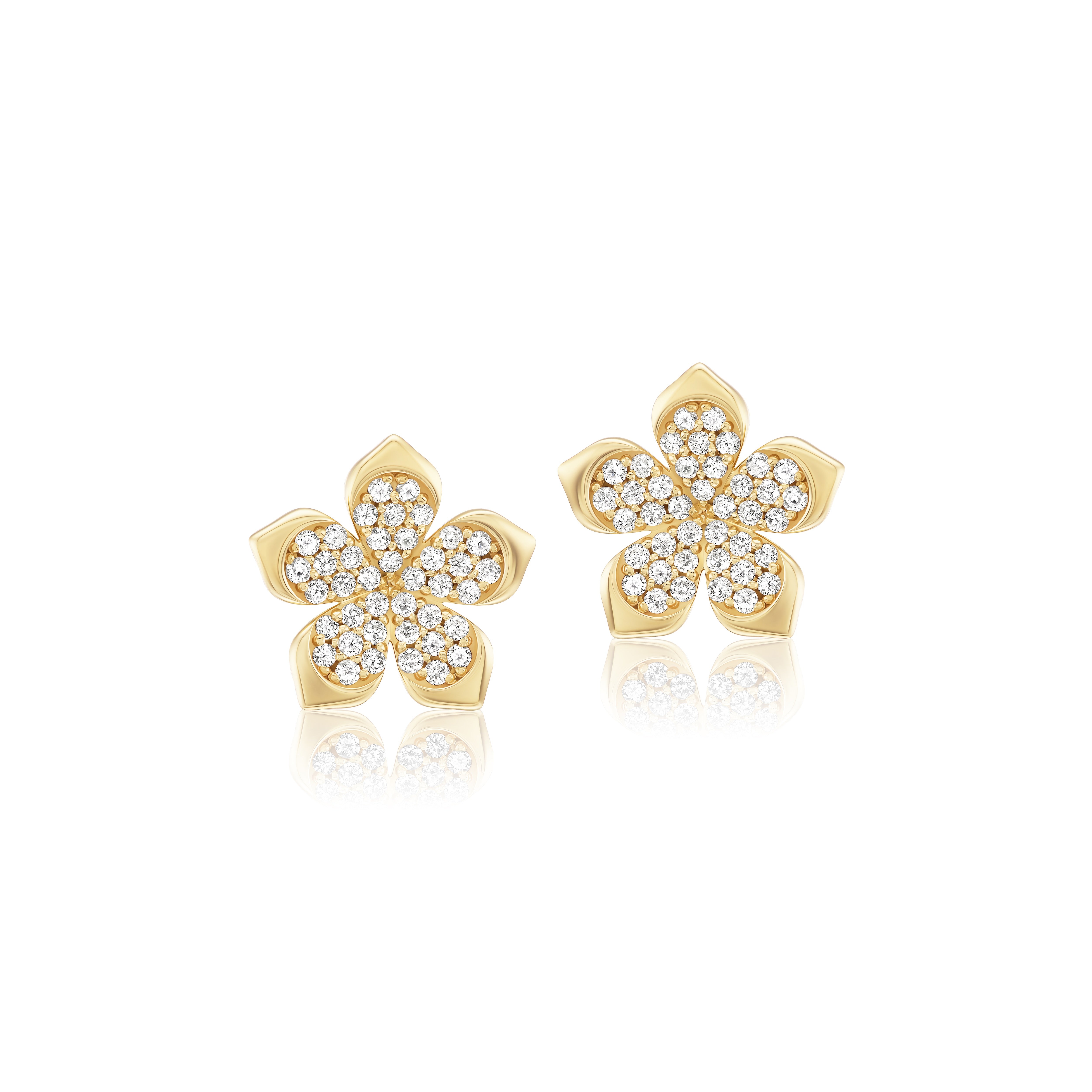 14k yellow gold diamond pave 5 petal flower stud earring Tiny Gods