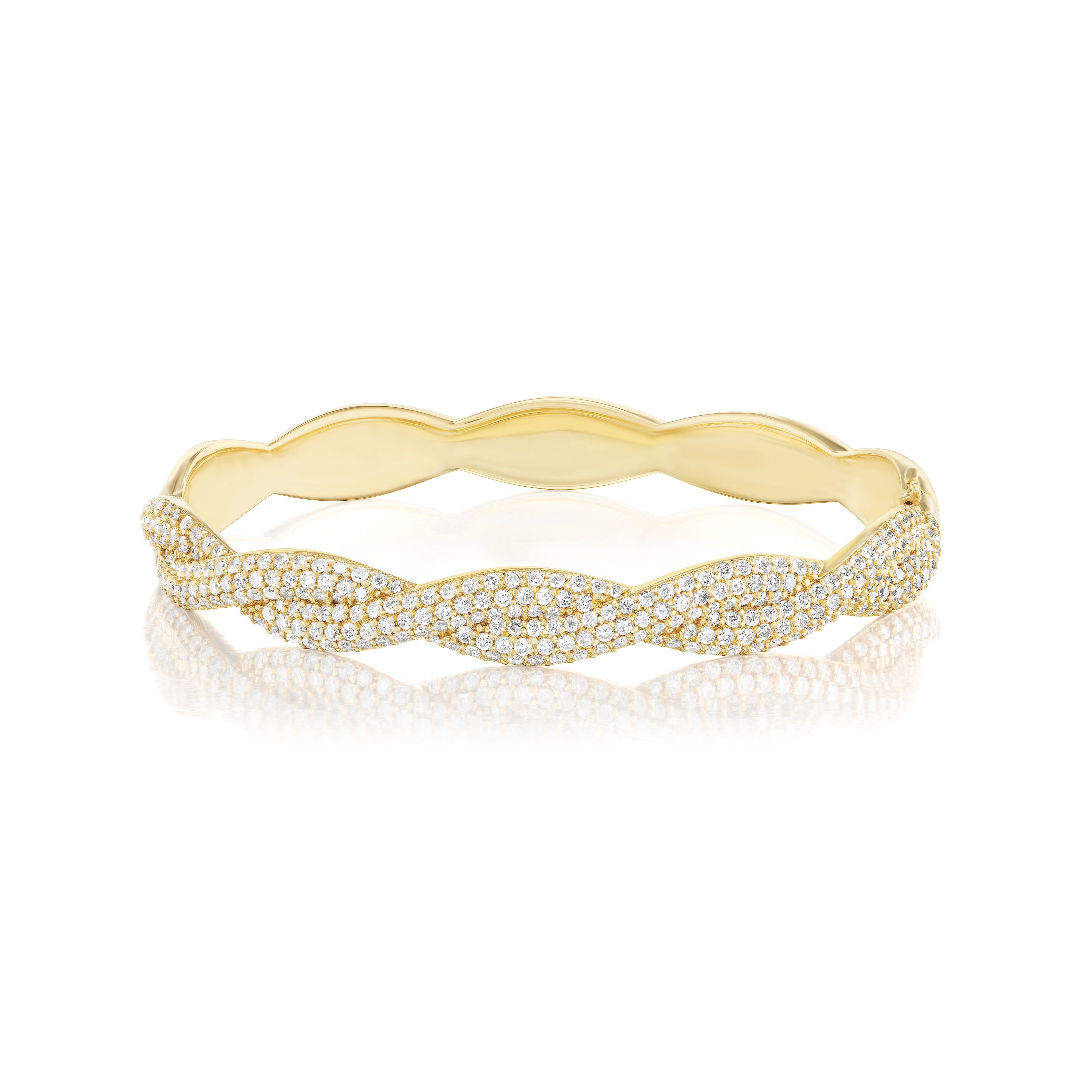 18k yellow gold diamond pave twist bangle bracelet tiny gods