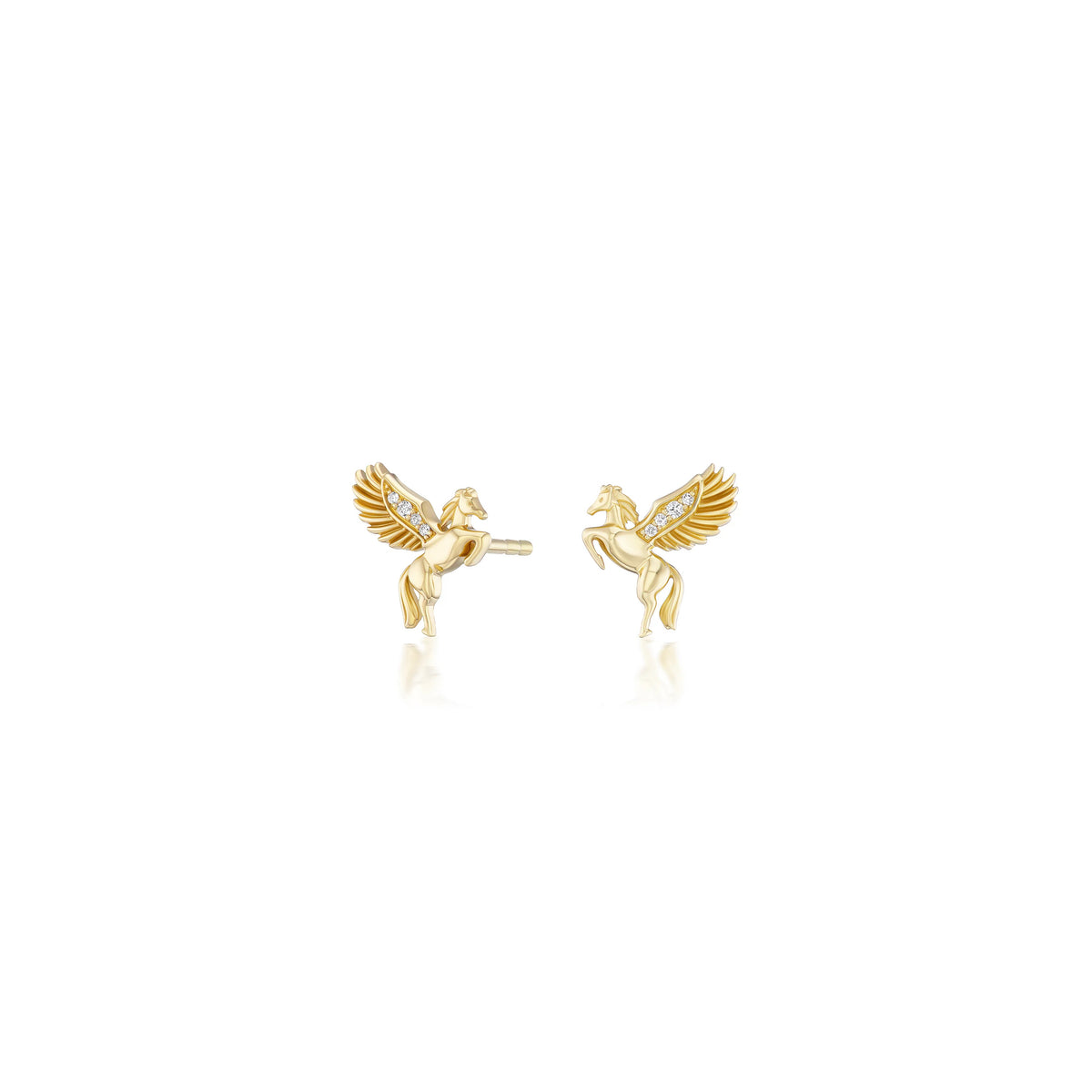 18k yellow gold diamond pegasus stud earrings by Sorellina Tiny Gods