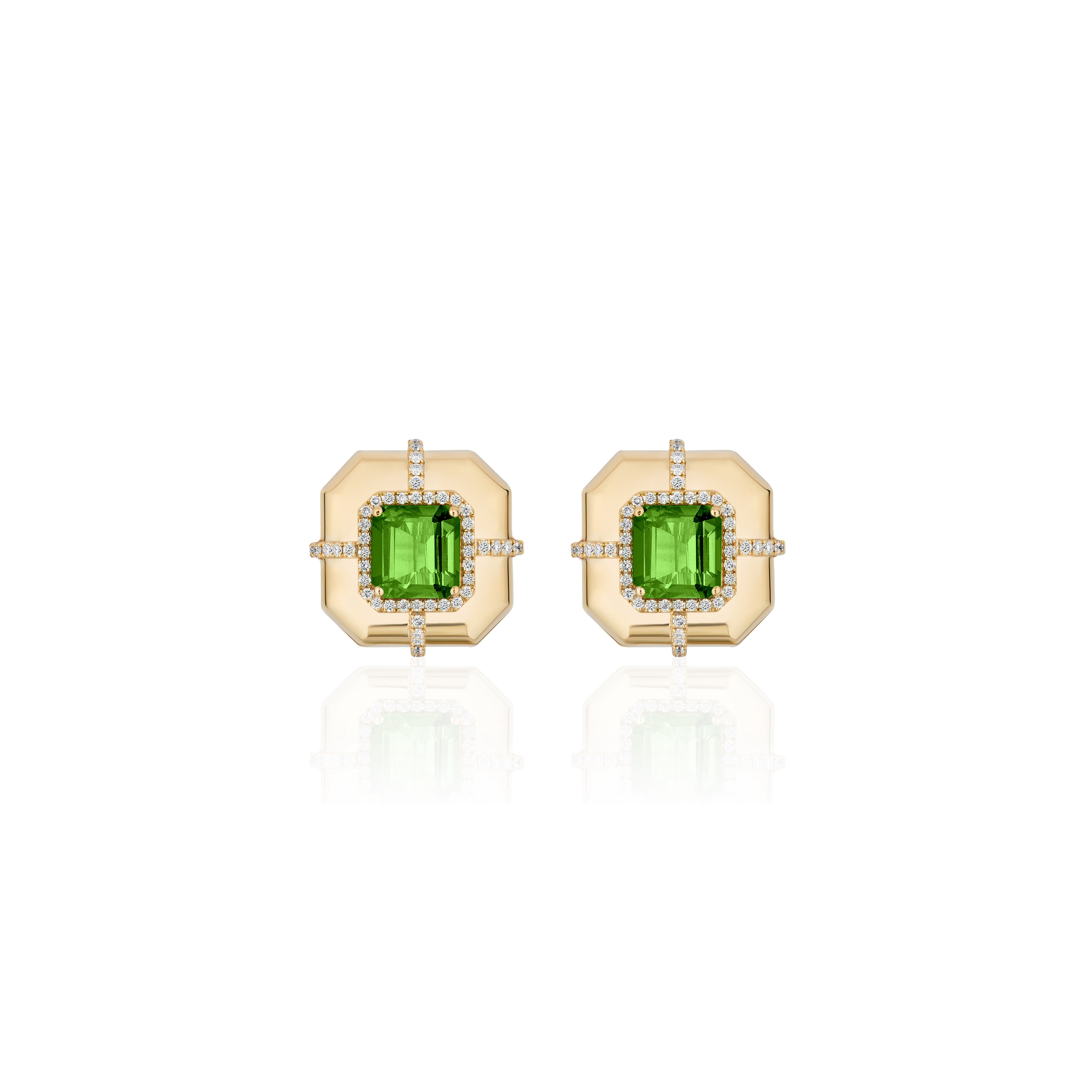 yellow gold diamond peridot medallion stud earring goshwara tiny gods