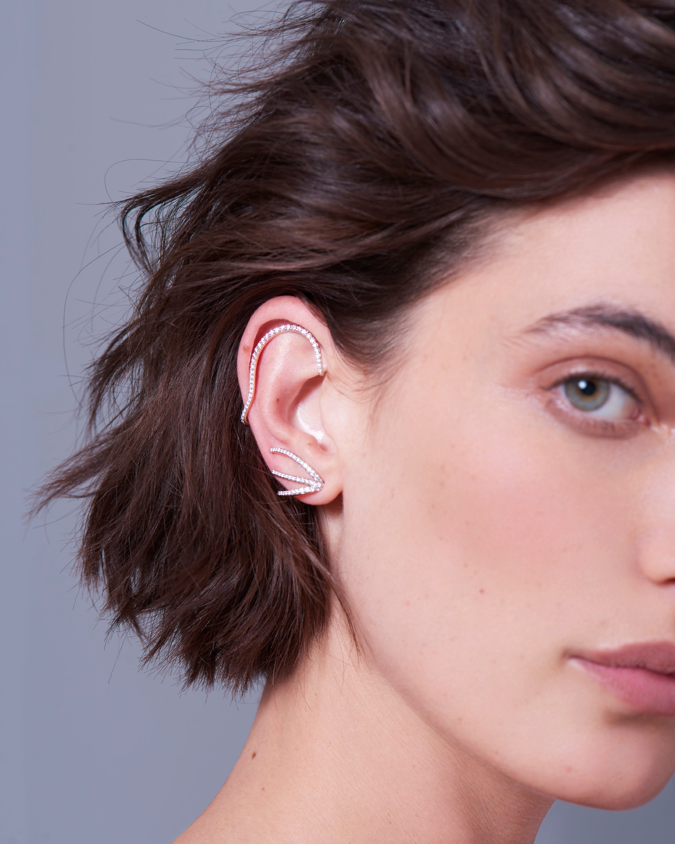 18k yellow gold diamond Queen wave ear jewel earcuff no piercing required earring by Marie Mas Tiny Gods