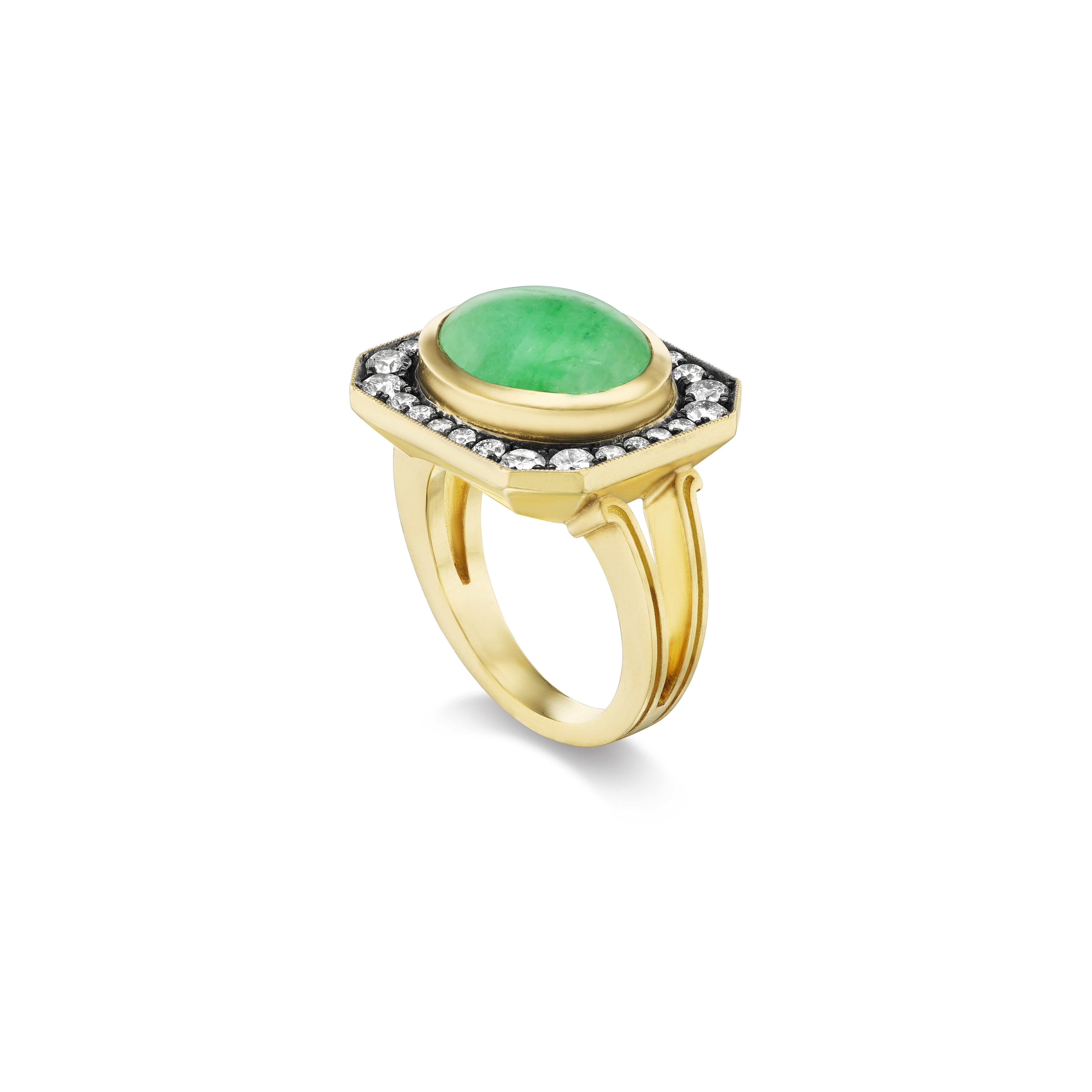18k yellow gold jade cabochon renee diamond rings with black rhodium finish by Sylva & Cie Tiny Gods