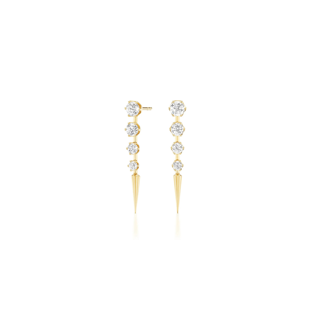 18k yellow gold diamond small quill drop earrings by Sorellina Tiny Gods