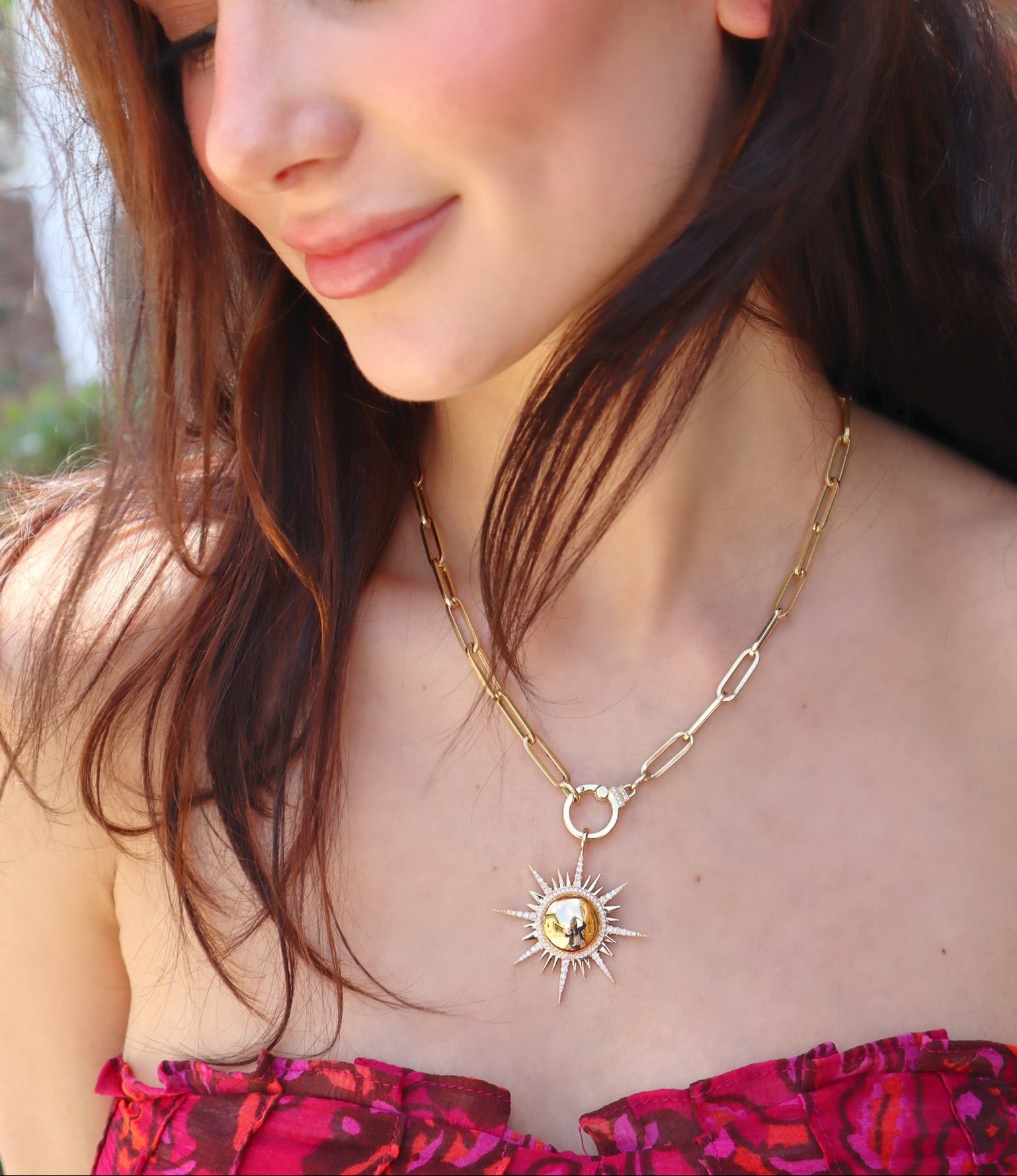 18k yellow gold paperclip chain with diamonds and enhancer bale for pendants by Sorellina Tiny Gods