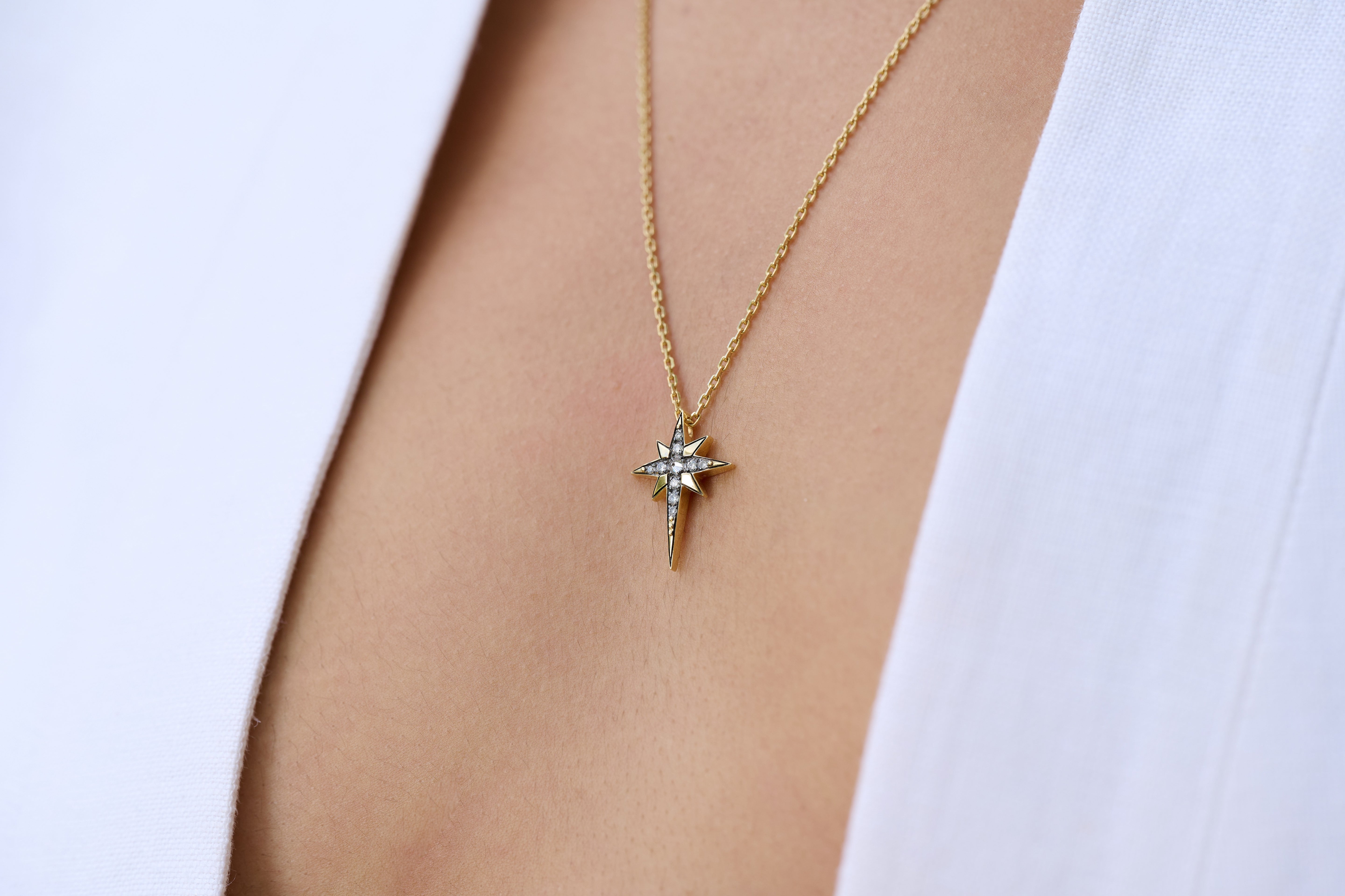 18k yellow gold diamond North Star astraea pendant necklace by Venyx Tiny Gods