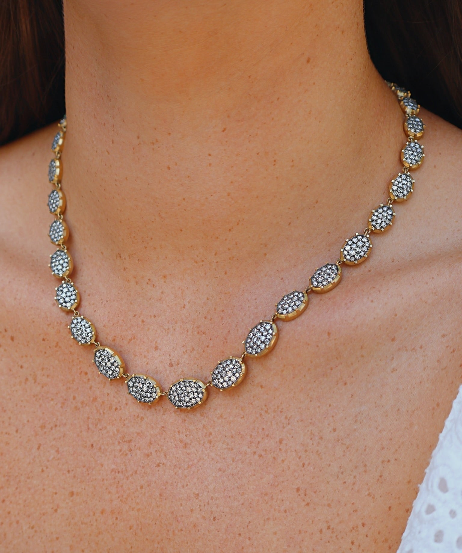 18k yellow gold and black rhodium plated diamond ten tables riviera necklace by Sylva & Cie Tiny gods