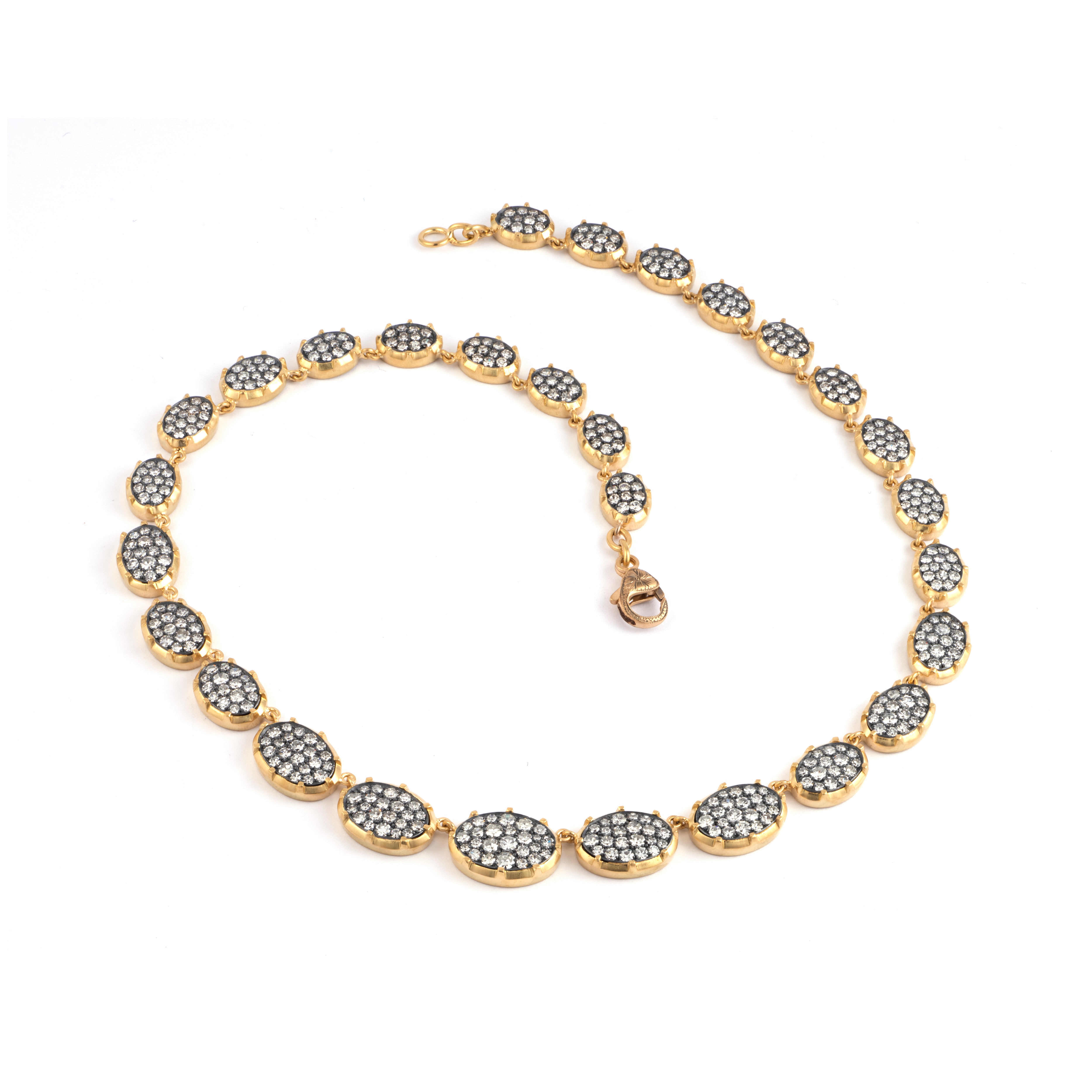 18k yellow gold and black rhodium plated diamond ten tables riviera necklace by Sylva & Cie Tiny gods
