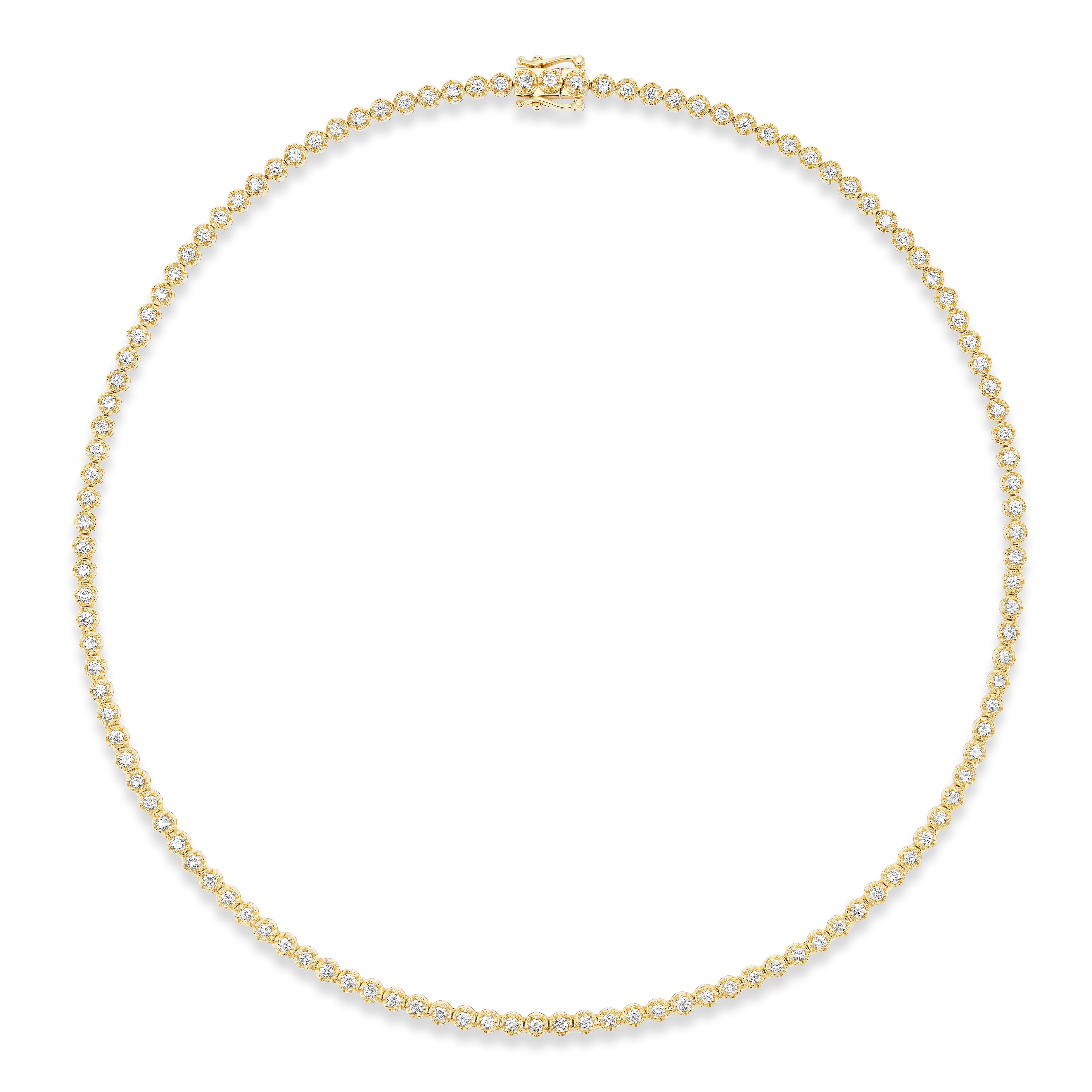 18k yellow gold petite small diamond tennis necklace bezel prong set by Tiny Gods
