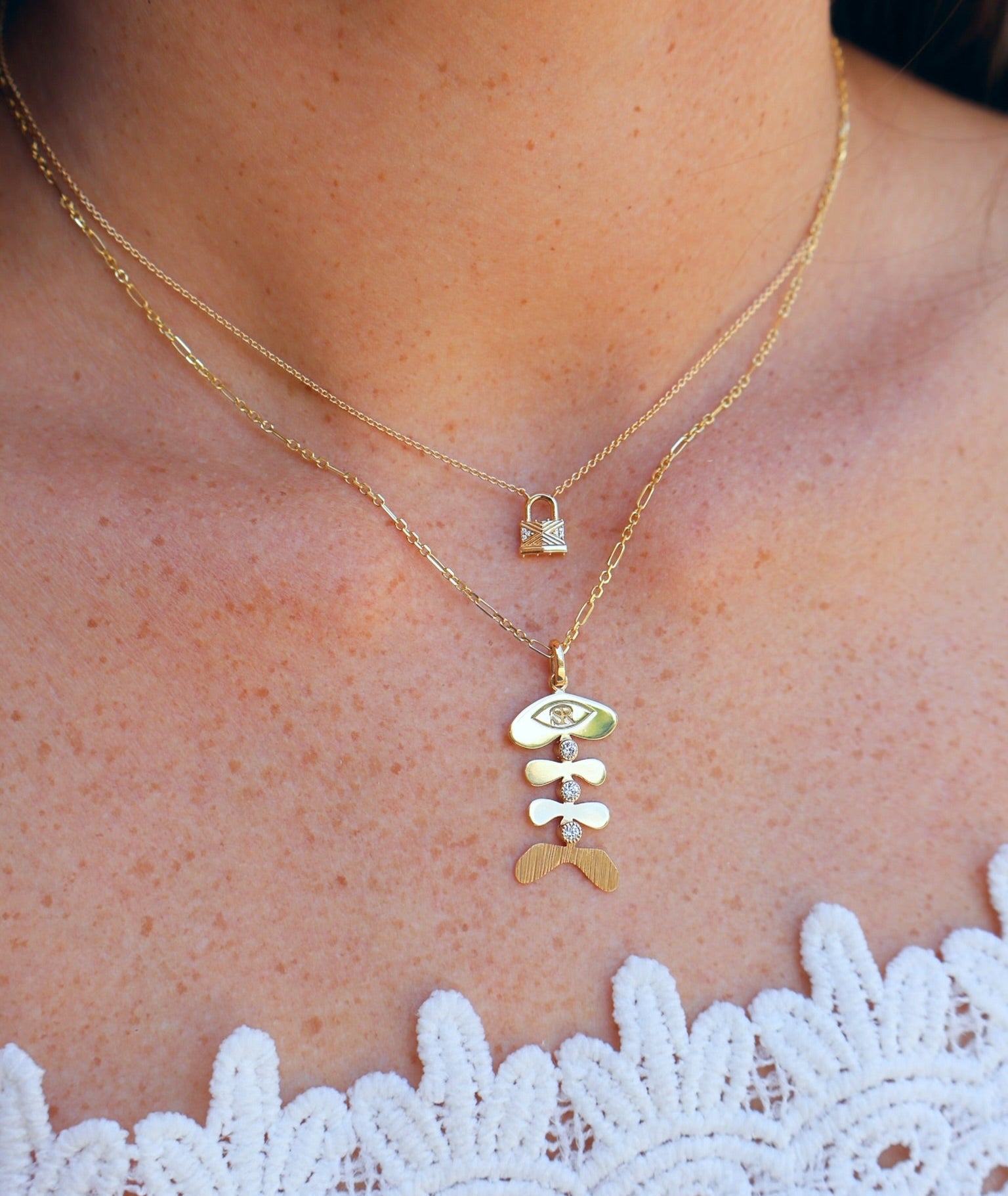 18k yellow gold diamond tiny lock pendant necklace by Harwell Godfrey Tiny Gods