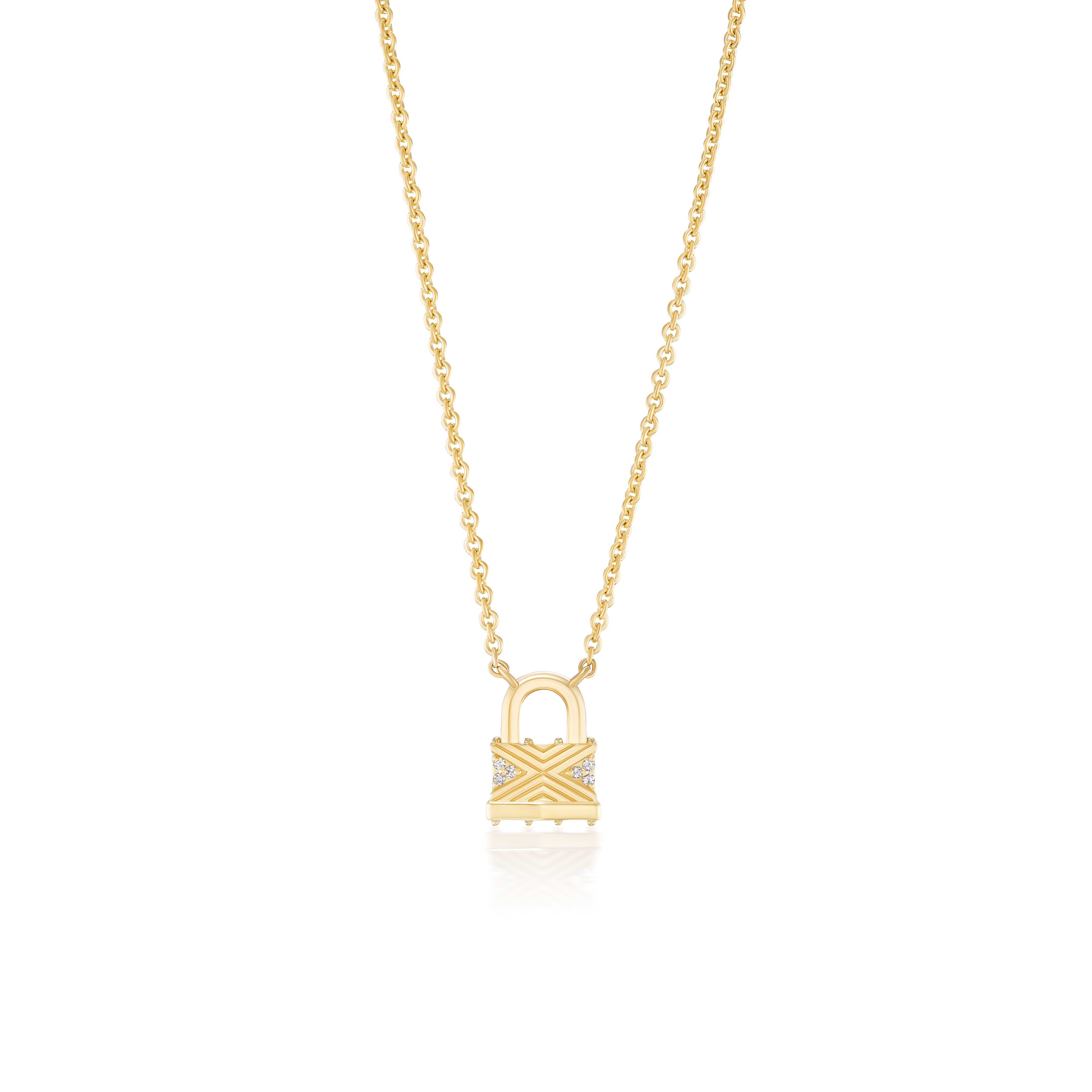 18k yellow gold diamond tiny lock pendant necklace by Harwell Godfrey Tiny Gods