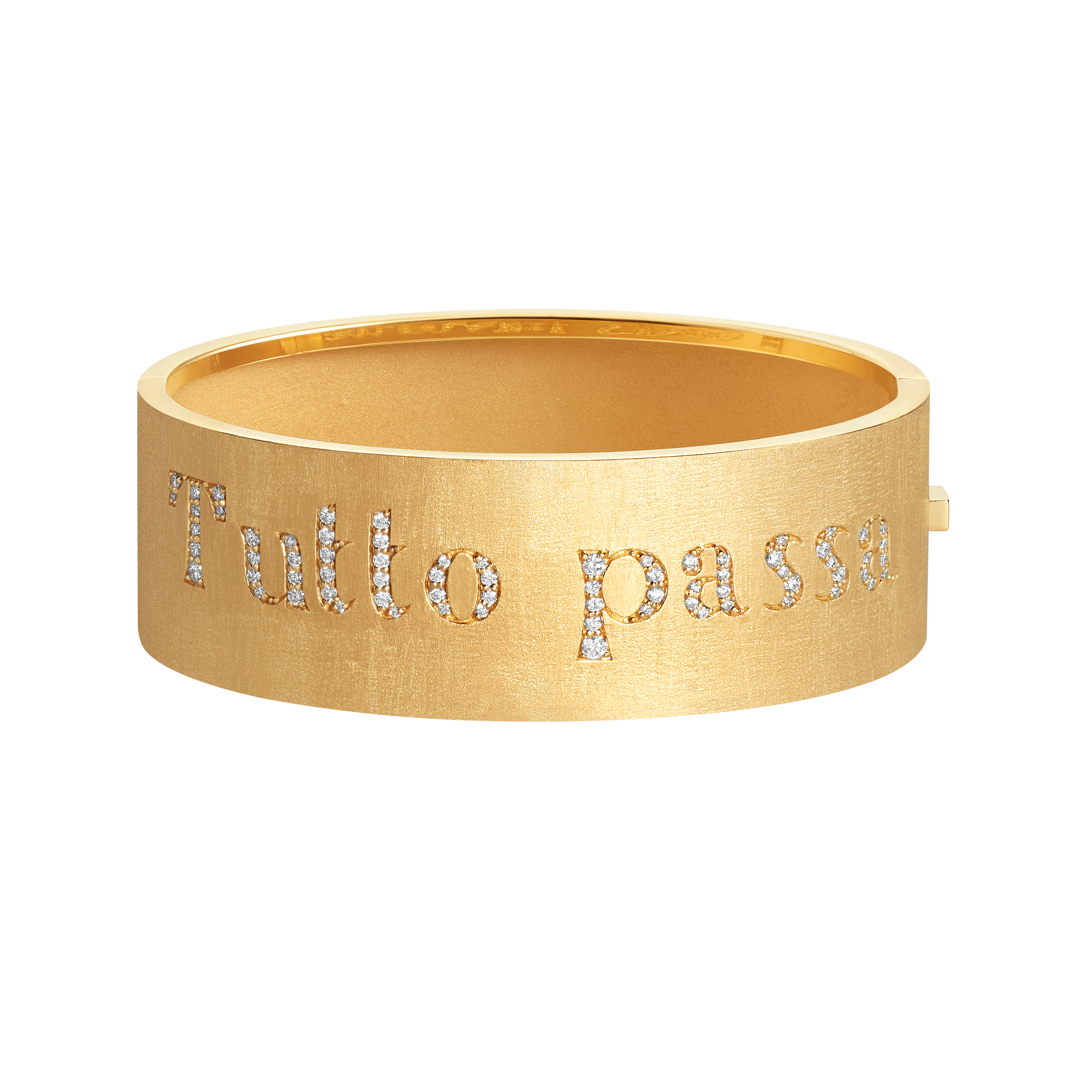 18k yellow gold diamond tutto passa everything passes, this too shall pass bangle bracelet by Marie Lichtenberg Tiny Gods