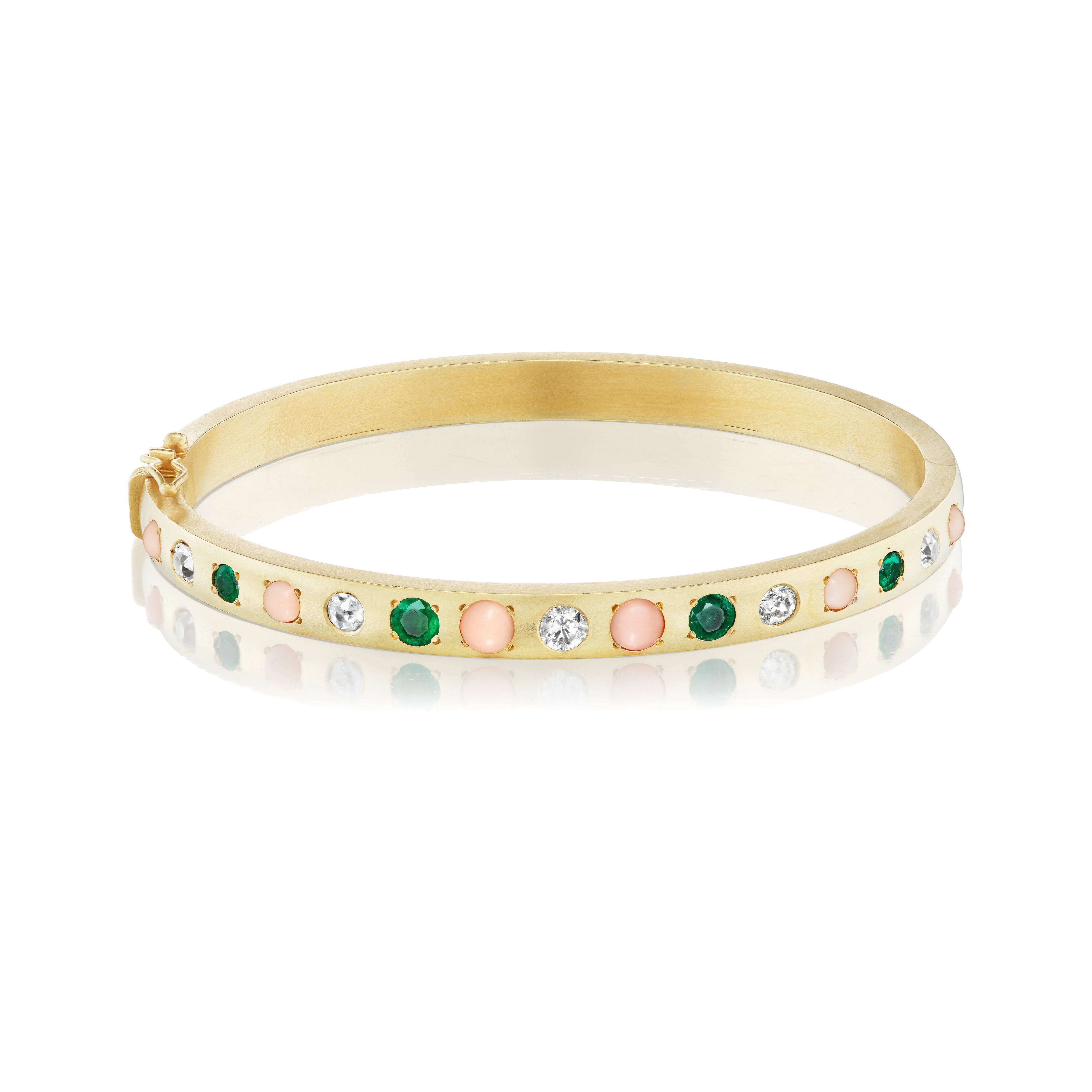 18k yellow gold coral emerald diamond gypsy bangle Jenna Blake tiny gods
