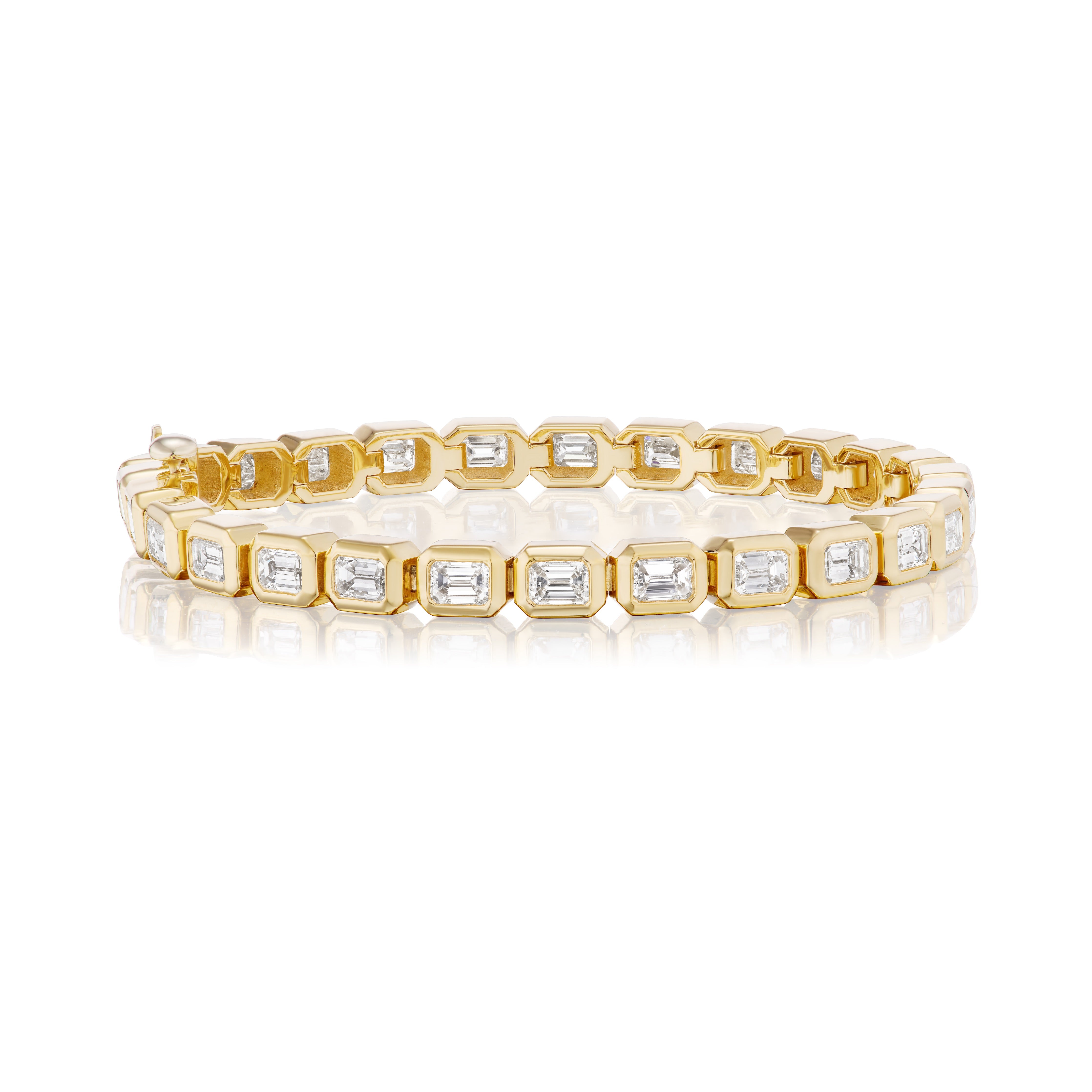 18KY Bezel Emerald Cut Diamond Tennis Bracelet Tiny Gods