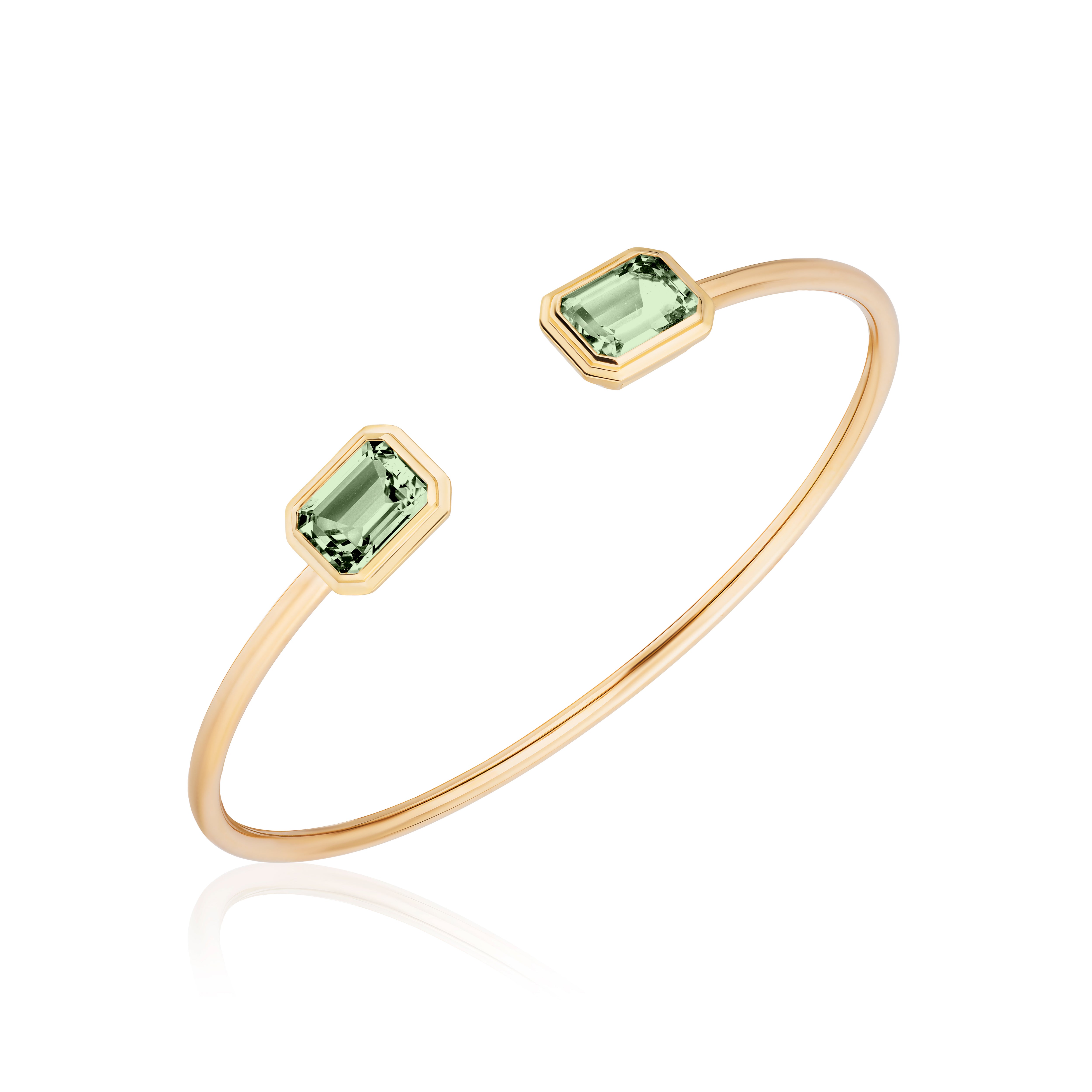 yellow gold emerald cut green prasiolite open gap cuff bangle bracelet goshwara tiny gods