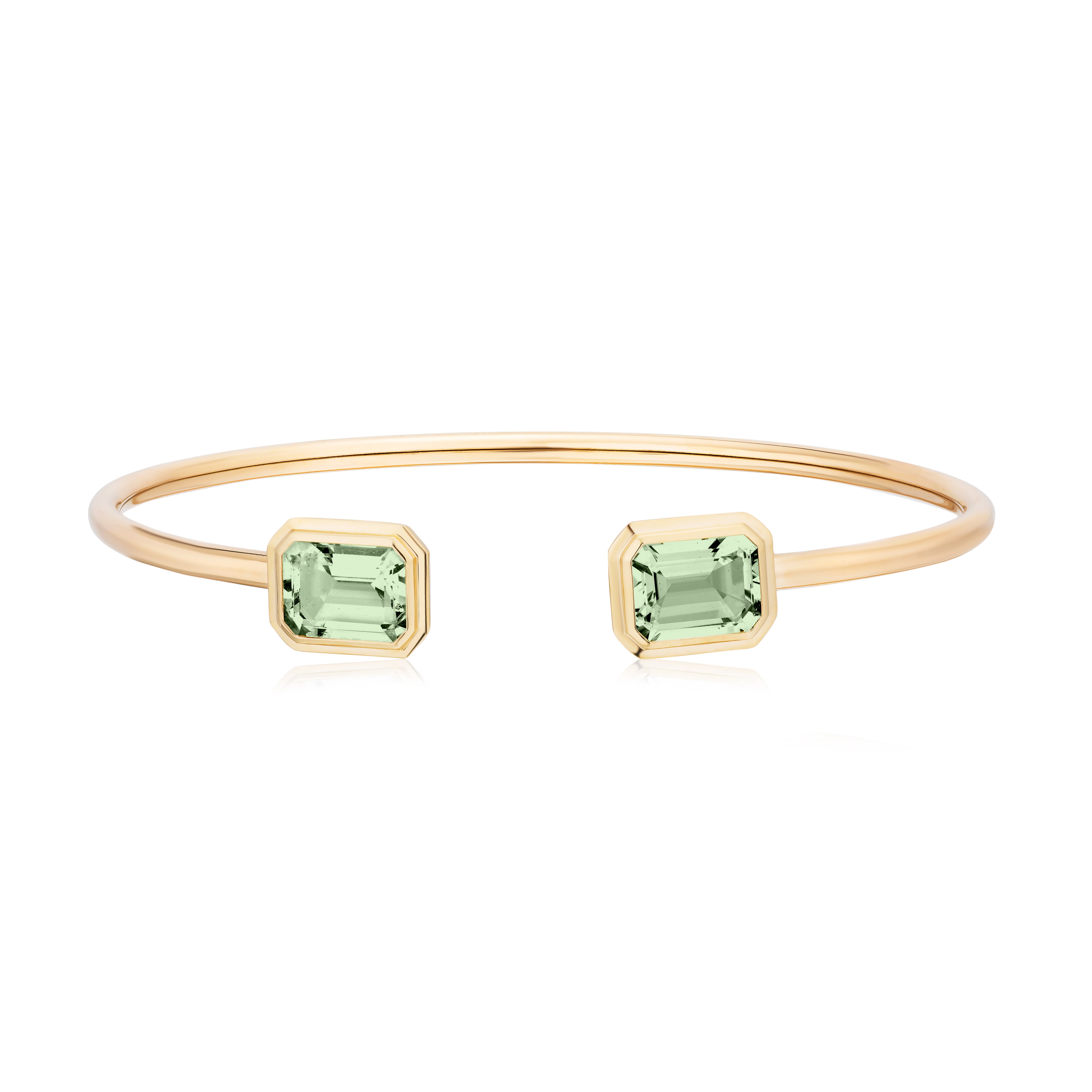 yellow gold emerald cut green prasiolite open gap cuff bangle bracelet goshwara tiny gods