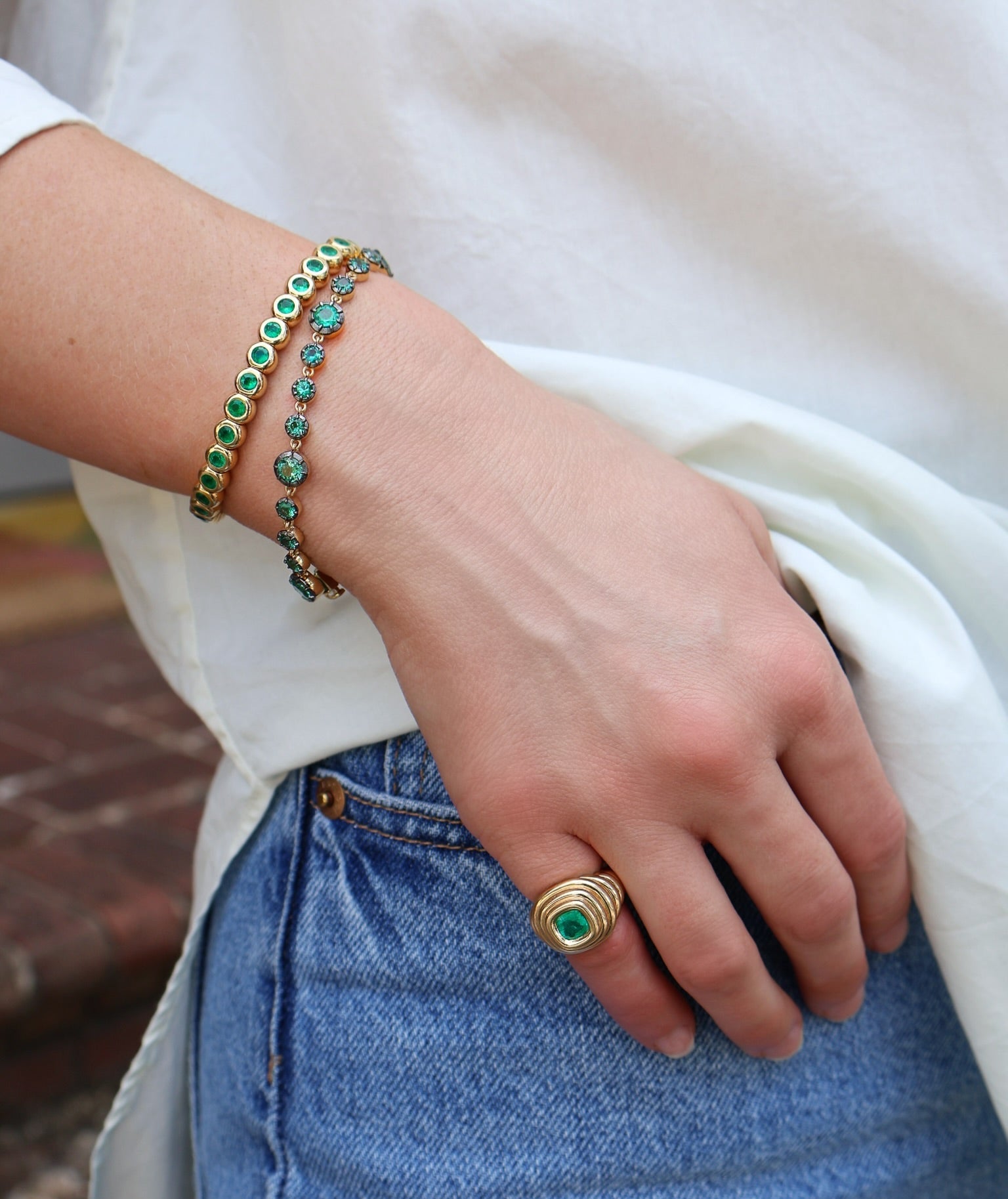 yellow gold emerald regency Georgian tennis bracelet tiny gods