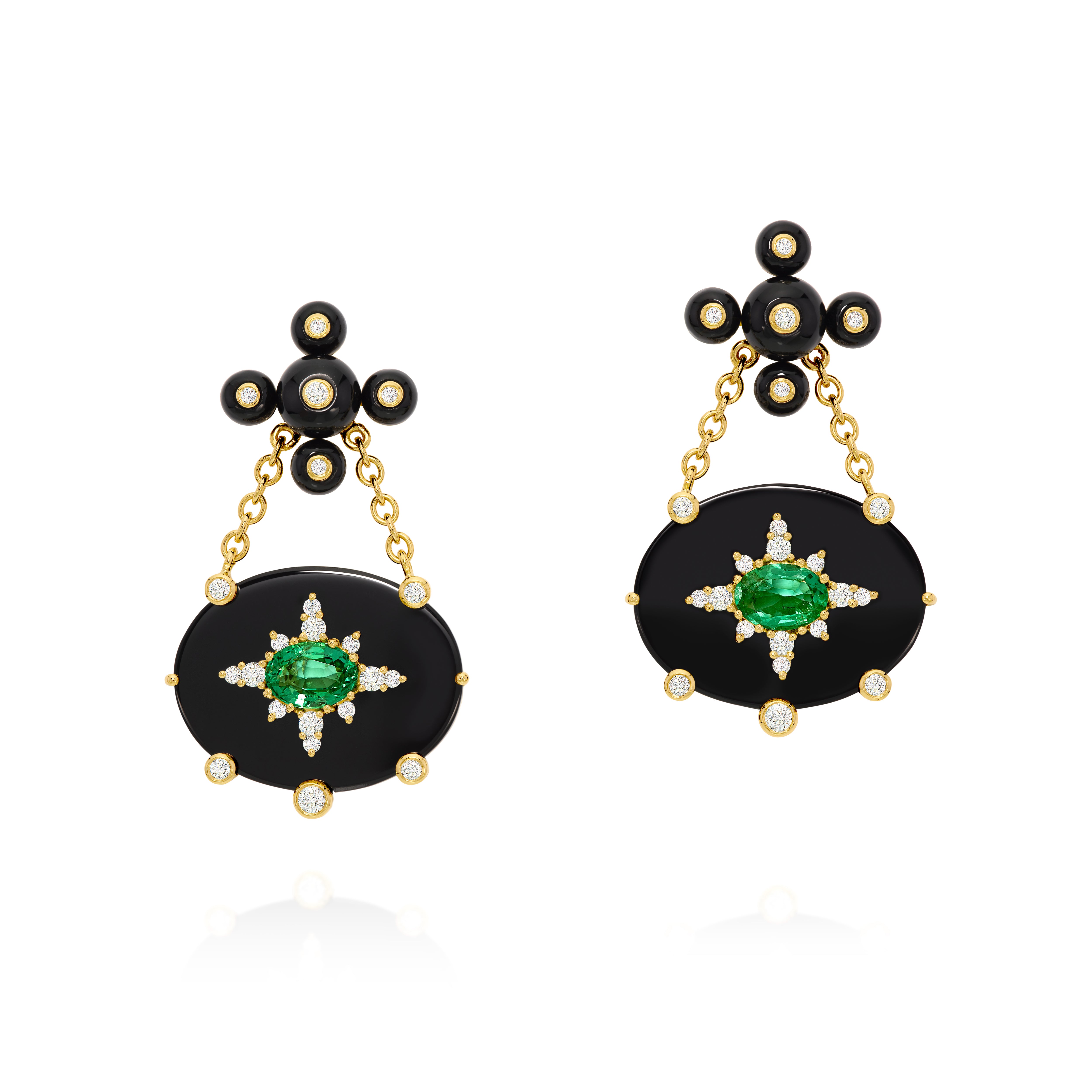 yellow gold esmeralda emerald diamond Crucis onyx earrings sauer tiny gods