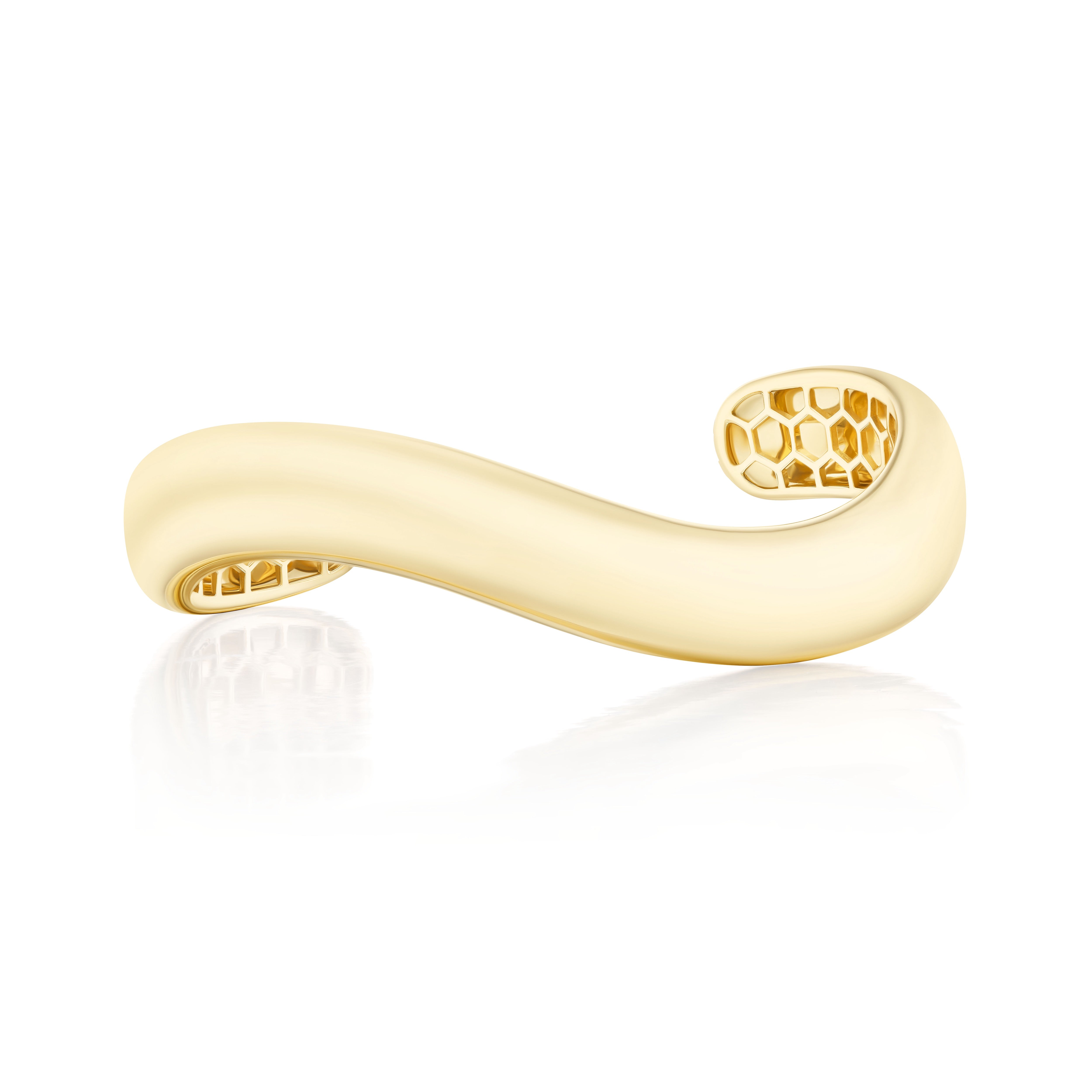 14k yellow gold polished gold illusion wave bracelet cuff bangle by Rainbow K Tiny Gods